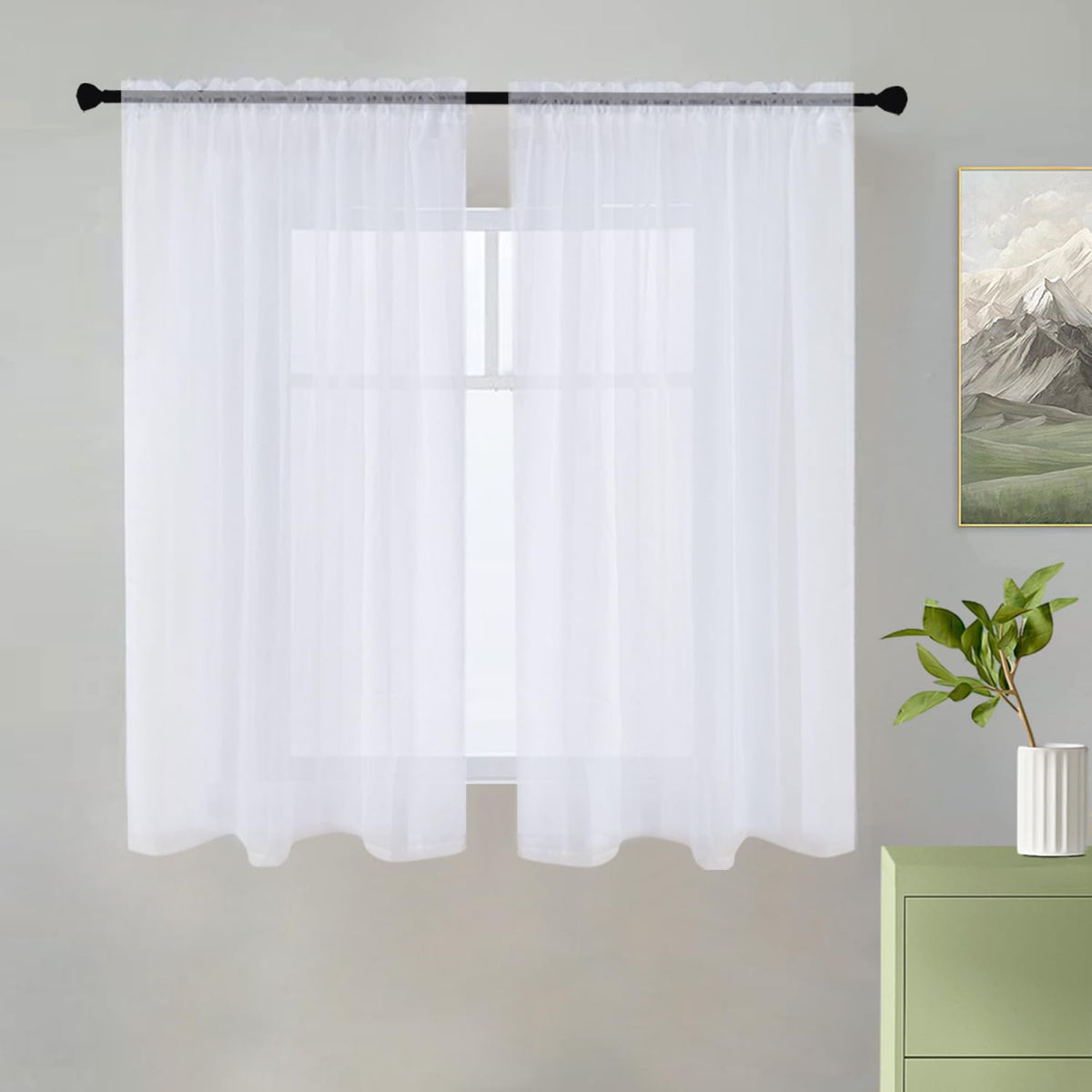 youleyar Solid Sheer Rod Pocket Curtain Voile Draperies 2 Panels White Beige Black Grey Coffee 52 Inch Width 84 Inch Long 1 Pair for Kitchen Bedroom Children Living Room Yard (Ivory,52W ｘ 84L)