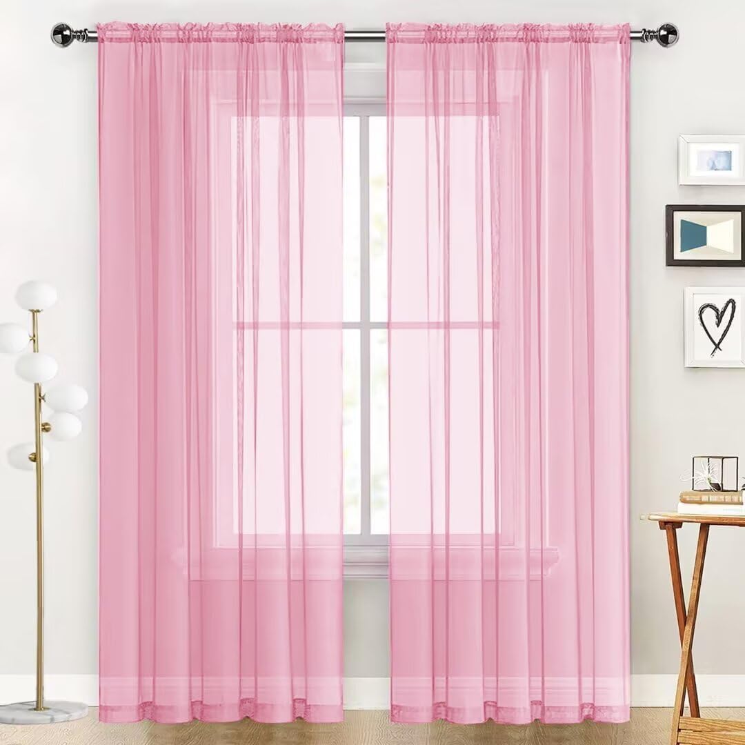 SpaceDresser Basic Rod Pocket Sheer Voile Window Curtain Panels White 1 Pair 2 Panels 52 Width 84 Inch Long for Kitchen Bedroom Children Living Room Yard(White,52 W x 84 L)