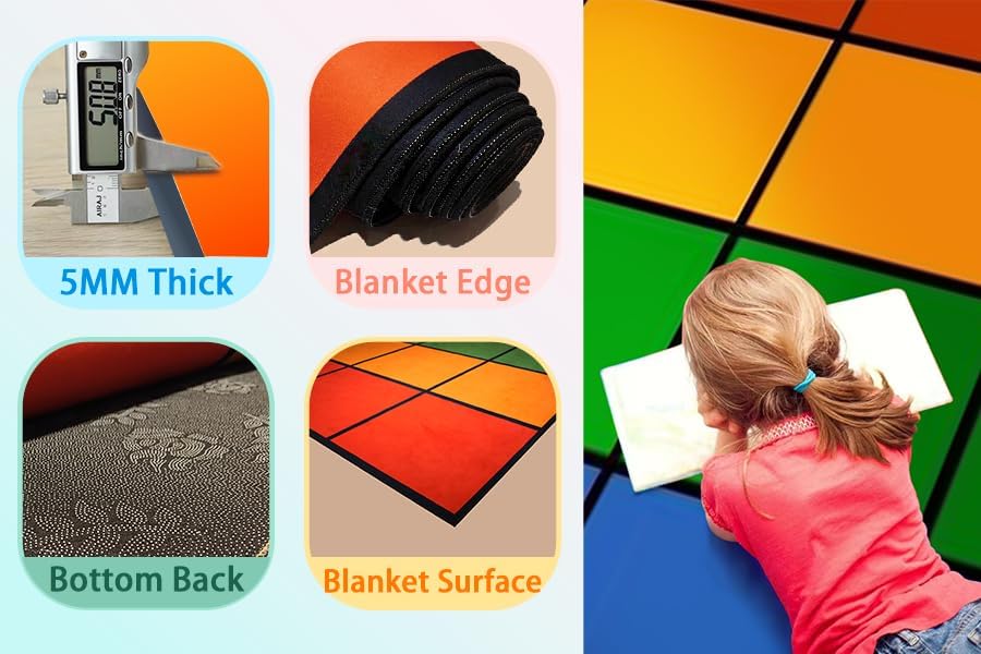Large Classroom Rug 8x12 for Elementary, Classroom Rugs Carpets | Rainbow. Soft & comfortable Fabric. Flame Retardant Certified. Non-Slip Backing. Wrinkle-Free. Rolled Packaging. 24 Seats.