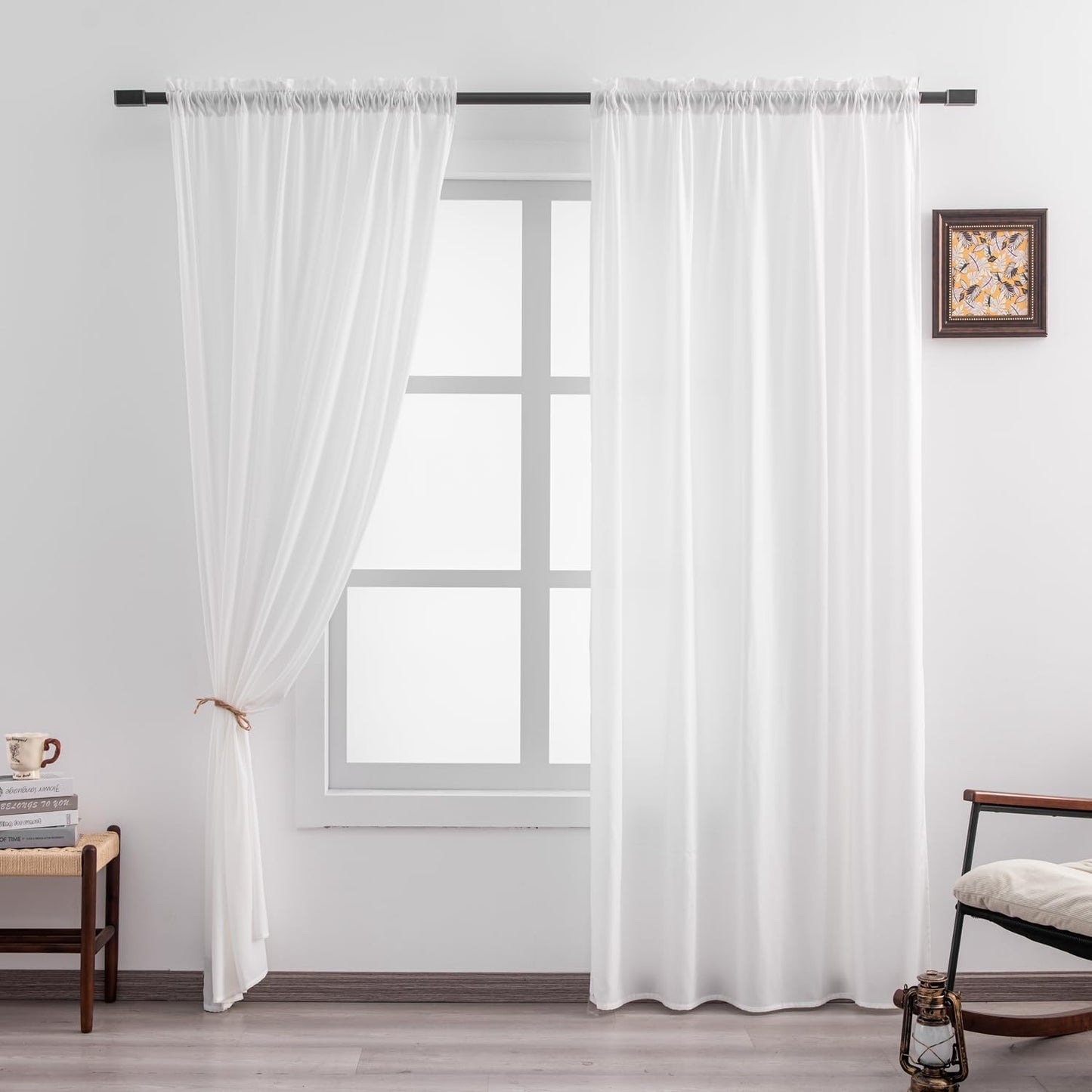 Non-See-Through White Privacy Semi Sheer Curtains That Let Light in 84 Inches Long Light Filtering Sheer Window Curtains Drapes for Living Room Bedroom 2 Panels Set White