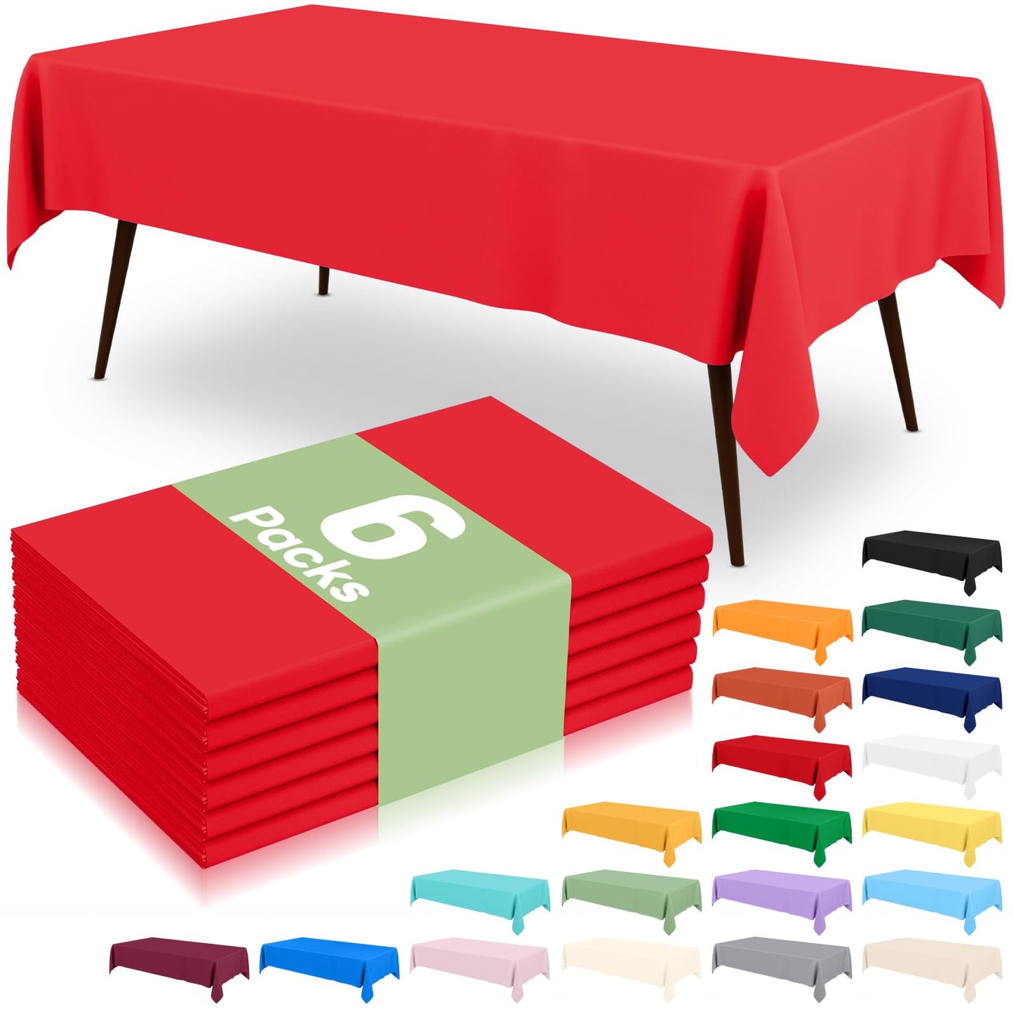6 Packs Disposable Plastic Table Cloth, 54 x 108 Inch Waterproof Rectangle Tablecloth, Leakproof & Sturdy Decorative Table Covers for Party, Outdoor and Back to School, Black