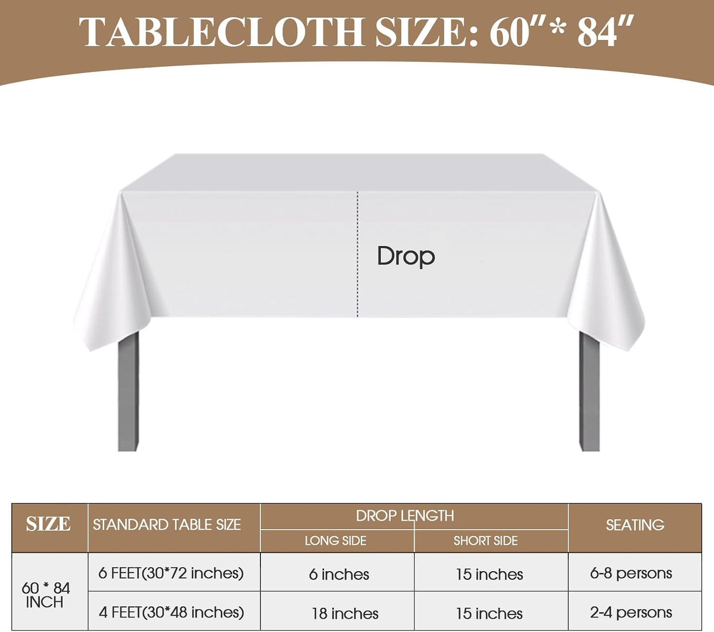 1 Pack White Rectangle Tablecloths 60x84 Inch for 4ft Tables | Washable Decorative Linen Polyester Table Cover for Dining Tables, Banquets Buffets Parties and Weddings