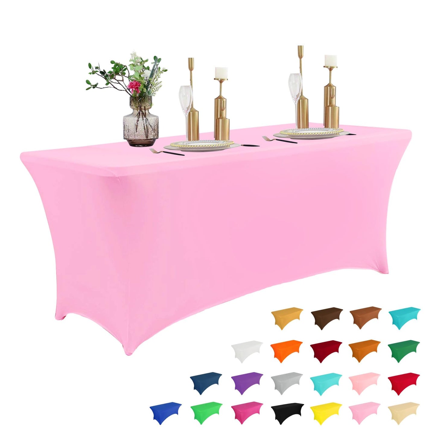 IVAPUPU 2 Pack 6FT Black Table Cloth for Rectangular Spandex Table Cover | Fitted Events Stretch Covers Washable Spandex Tablecloth Protector for Party, Wedding, Cocktail, Banquet, Festival