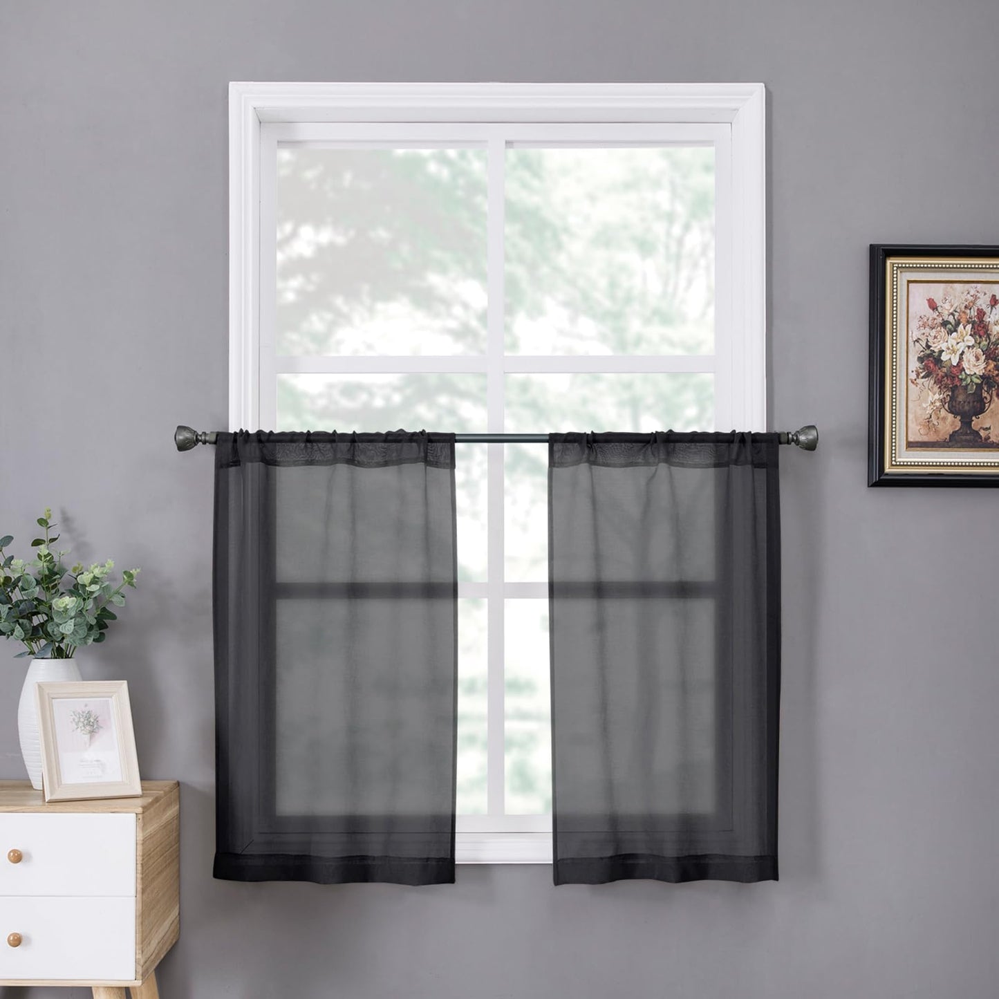Tollpiz Sheer Curtains Living Room Linen Textured Curtain Sheers Light Filtering Voile Rod Pocket Curtains for Bedroom, 38 x 63 inches Long, White, Set of 2 Panels