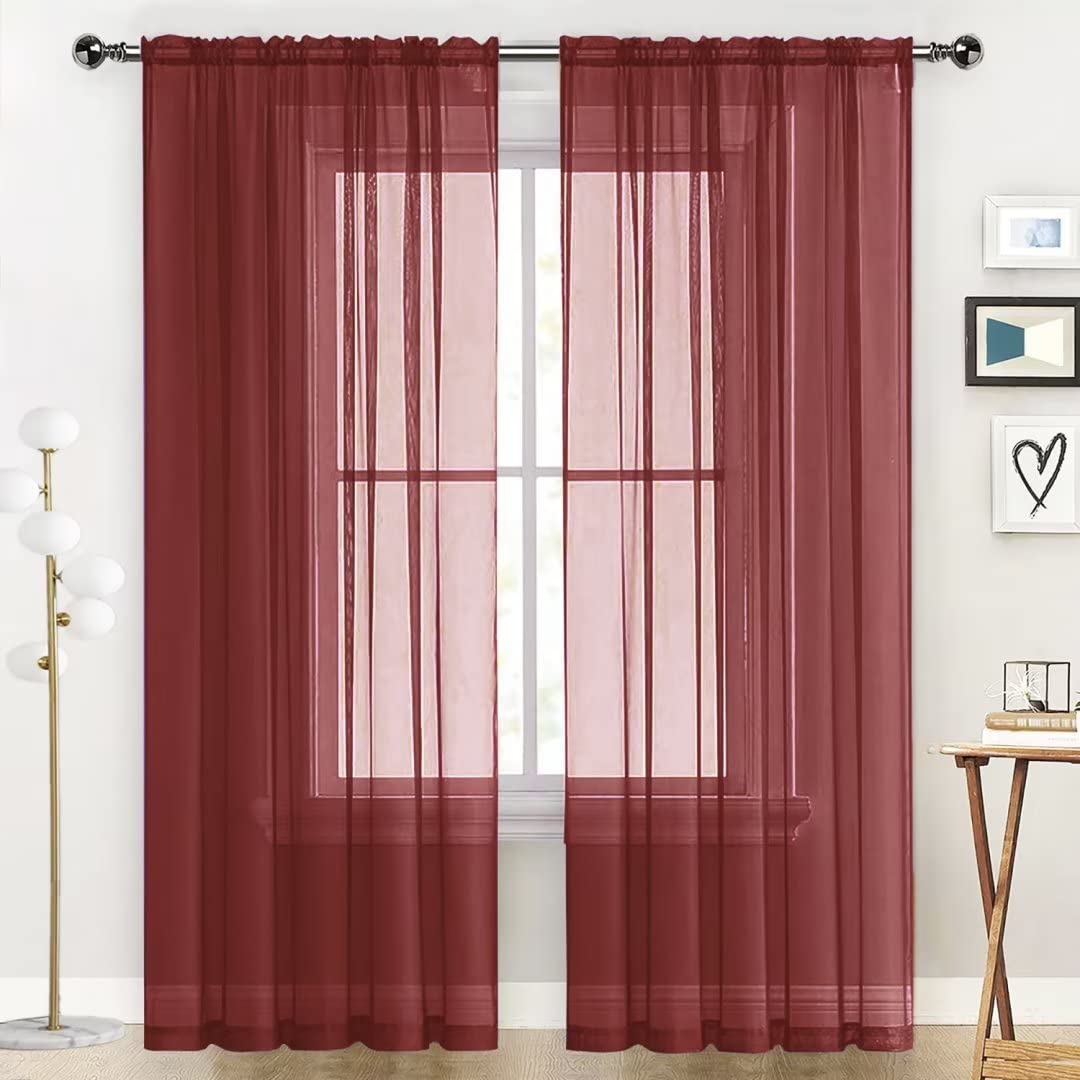 SpaceDresser Basic Rod Pocket Sheer Voile Window Curtain Panels White 1 Pair 2 Panels 52 Width 84 Inch Long for Kitchen Bedroom Children Living Room Yard(White,52 W x 84 L)