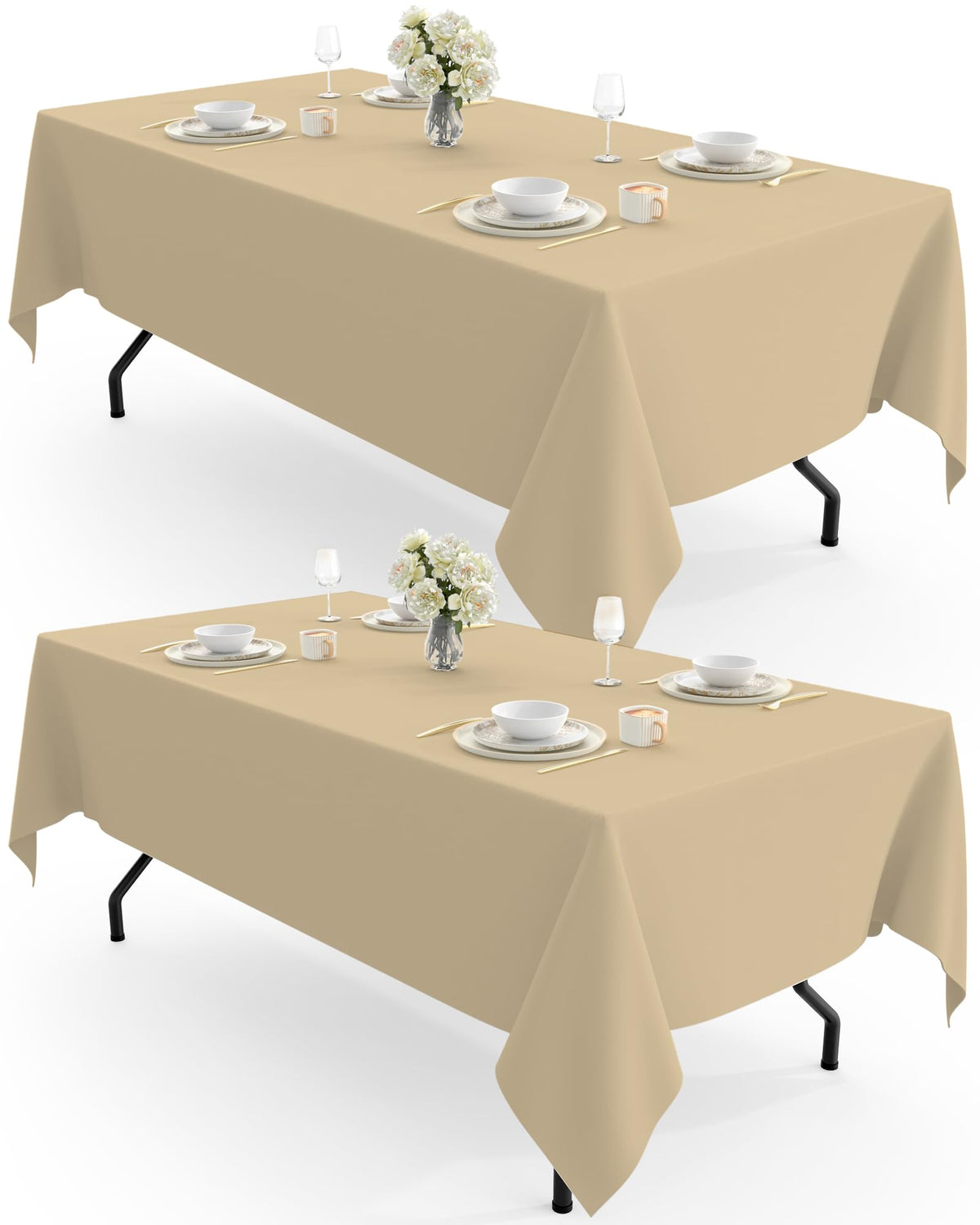 Pureegg Polyester Tablecloth 60" x 102" Reusable Washable 2 Pack White | Durable, Rectangle, for Outdoor Party, Picnic, Wedding, Banquet, Birthday