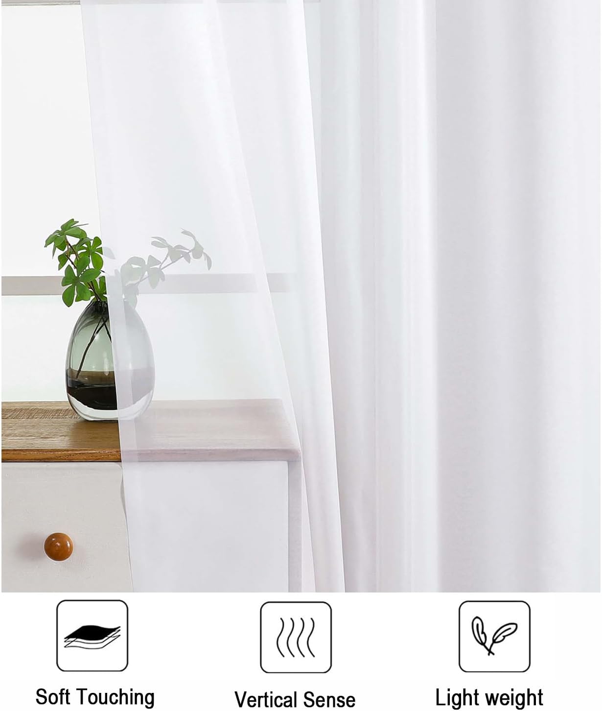 LIVEKID White Sheer Curtains 84 Inches Long 2 Panels - Light Filtering Breathable Voile Textured Sheer Curtains for Bedroom/Living Room, Rod Pocket Soft Elagant & Airy Solid Drapes, W42 x L84