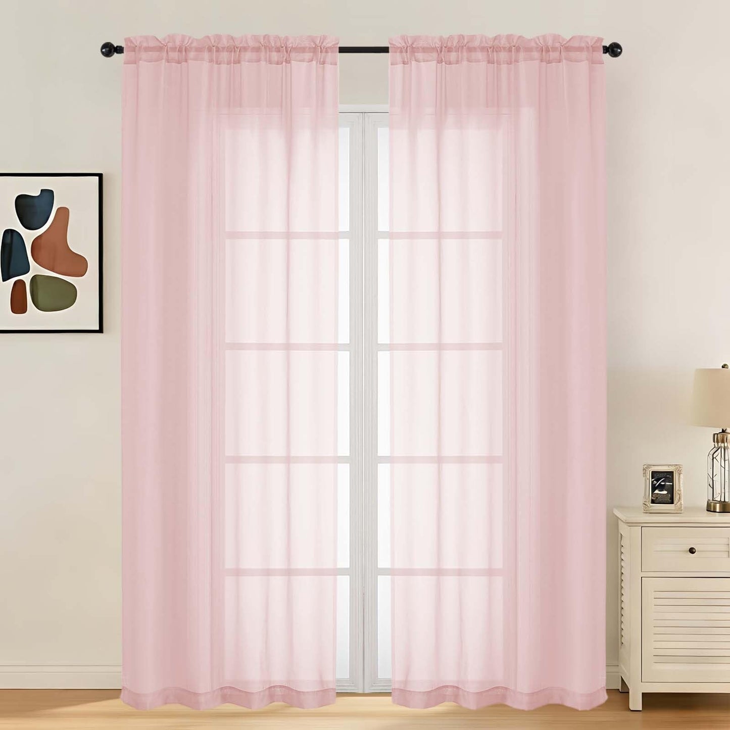LIVEKID White Sheer Curtains 84 Inches Long 2 Panels - Light Filtering Breathable Voile Textured Sheer Curtains for Bedroom/Living Room, Rod Pocket Soft Elagant & Airy Solid Drapes, W42 x L84