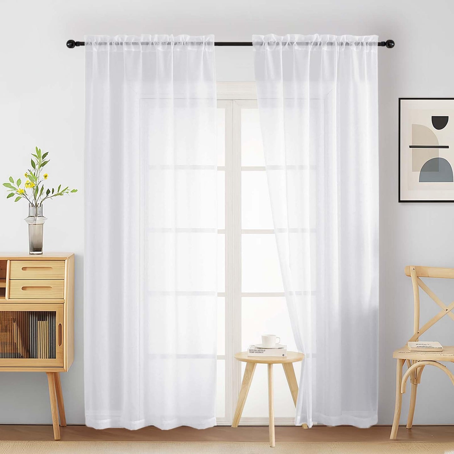 Purple Window Sheer Curtains 54 inch Length, Soft Airy Light Filtering Sheer Curtain 2 Panels Set, Dual Rod Pocket Gauze Purple Drapes for Living Room Bedroom, 2x42Wx54L Inches