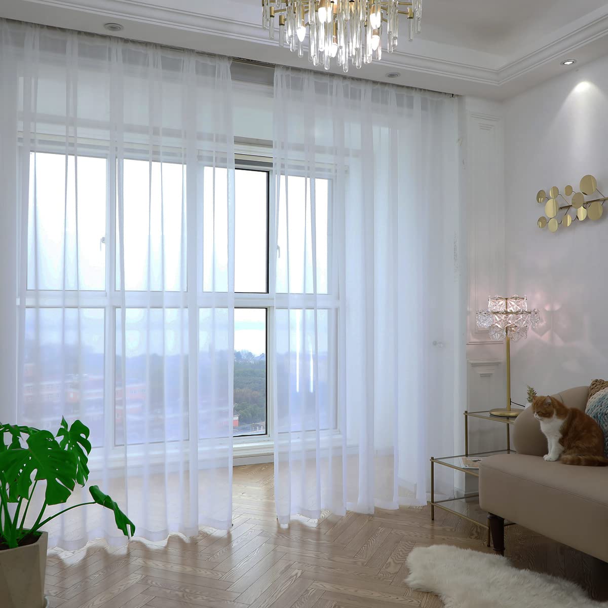 PHILEASY Window Sheer Curtains 84 Inches Long 2 Panels White Sheer Curtain Clear Transparent Basic Rod Pocket Panel 15 Colors 10 Size for Bedroom Living Room Yard Kitchen