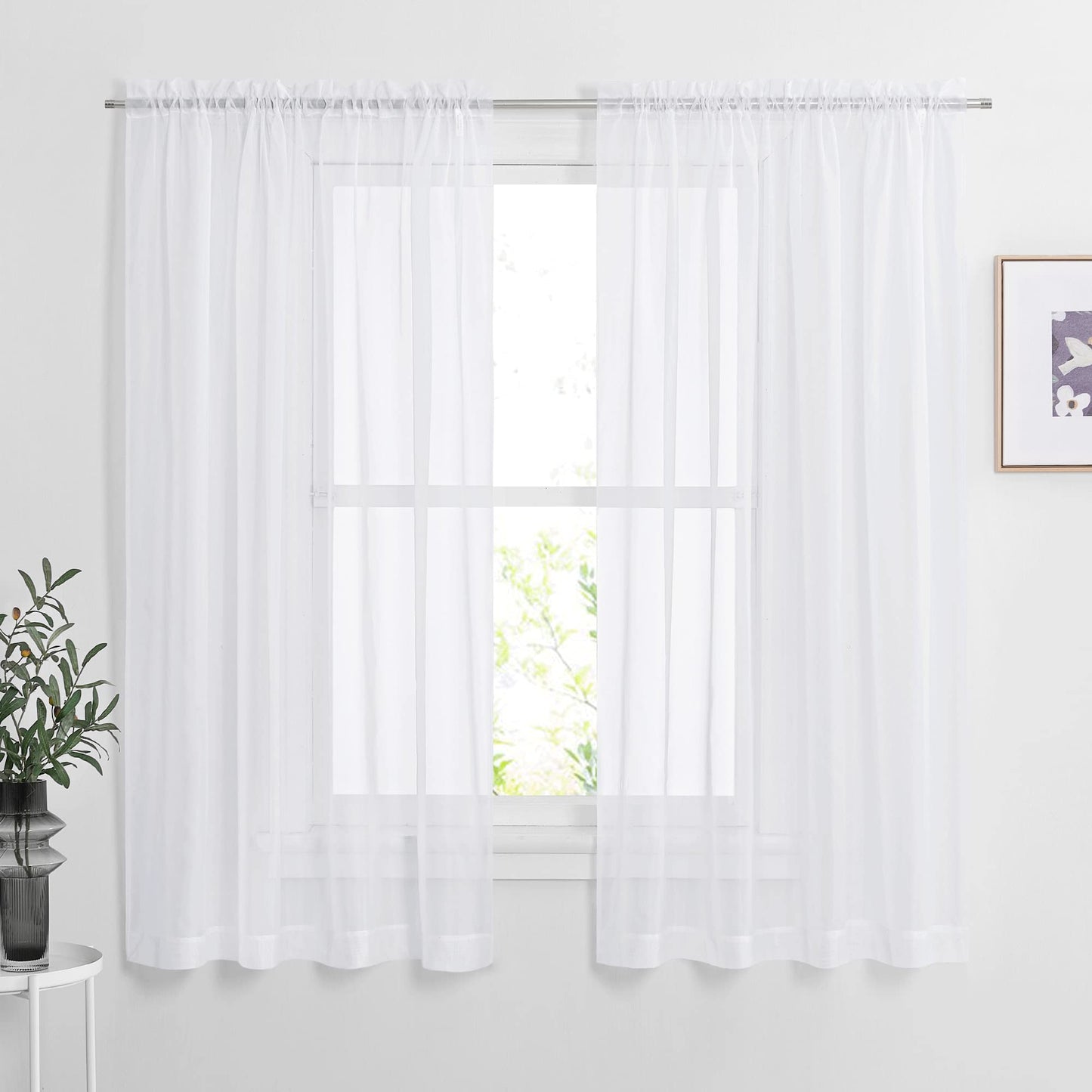 NICETOWN White Sheer 96 inches Long Curtains for Living Room, Rod Pocket Lightweight Drapes Voile Sheer Air & Breathable Window Treatments for Bedroom, W42 x L96, 2 Panels