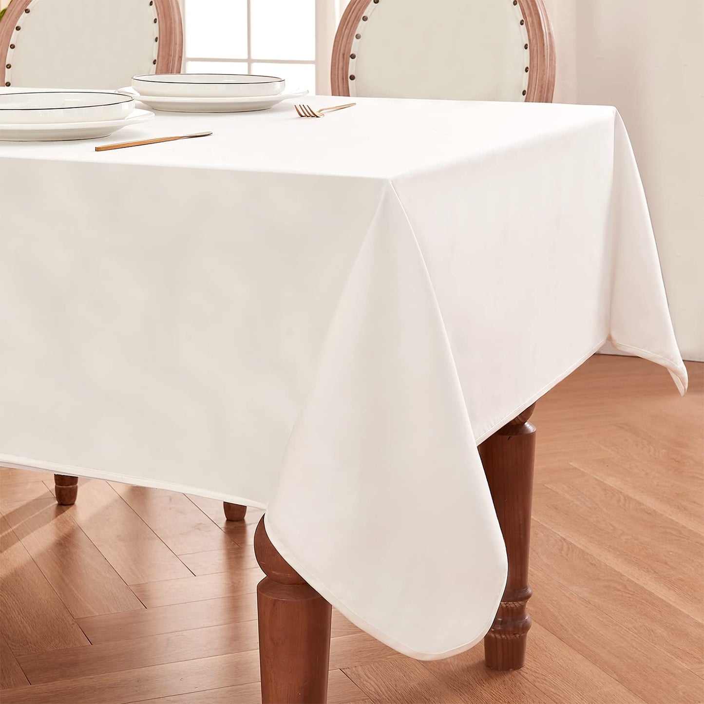 BALCONY & FALCON Rectangle Table Cloth Waterproof Beige 156"x90" | Rectangular Washable Wrinkle Resistant Table Cloth Linen Fabric Tablecloths for Dining Party Kitchen Wedding and Outdoor Use