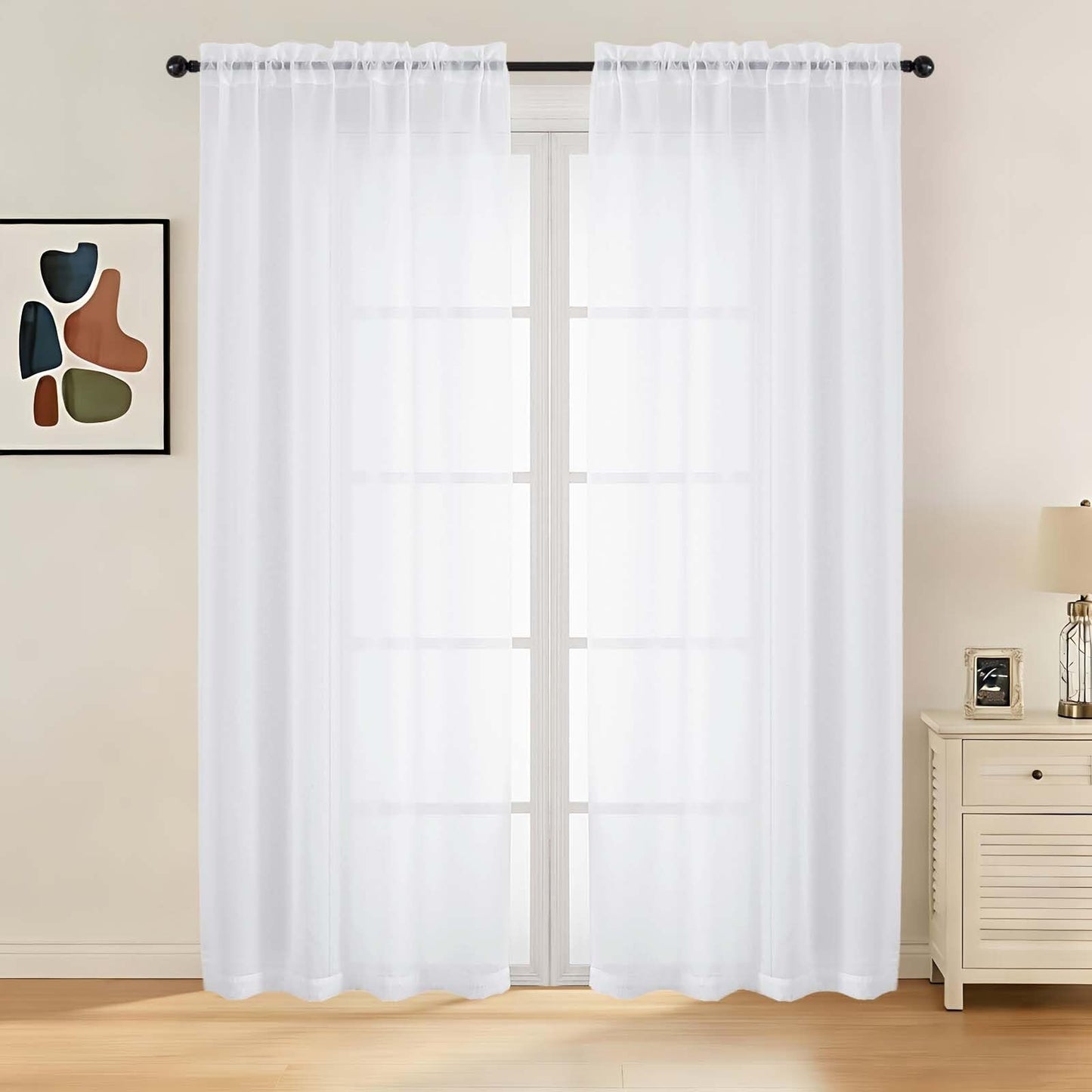LIVEKID White Sheer Curtains 84 Inches Long 2 Panels - Light Filtering Breathable Voile Textured Sheer Curtains for Bedroom/Living Room, Rod Pocket Soft Elagant & Airy Solid Drapes, W42 x L84