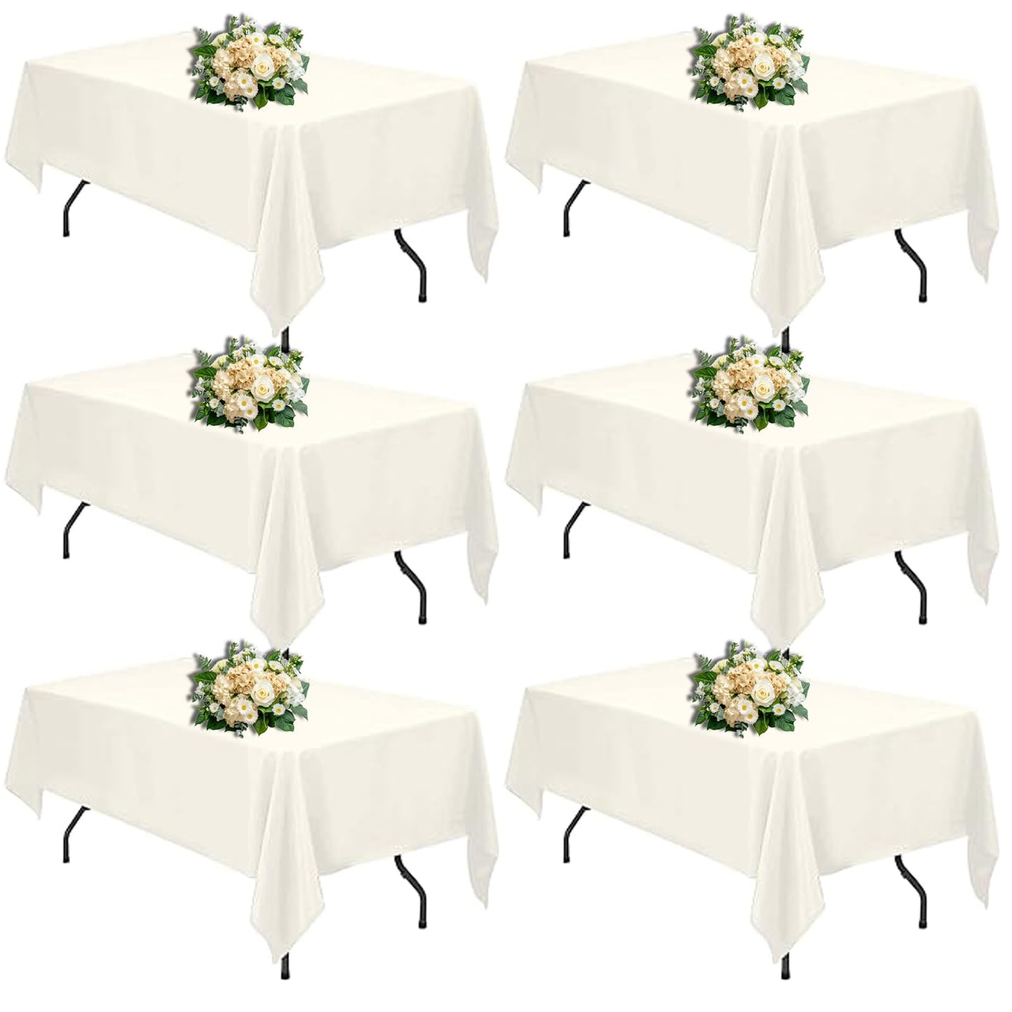 FINDYOU 10 Pack White Table Cloth Rectangle Table 60 x 102 Inch Tablecloths for 6 Foot Rectangle Tables. Stain and Winkle Resistant Polyester Washable White TableCloths for Parties Wedding Dining