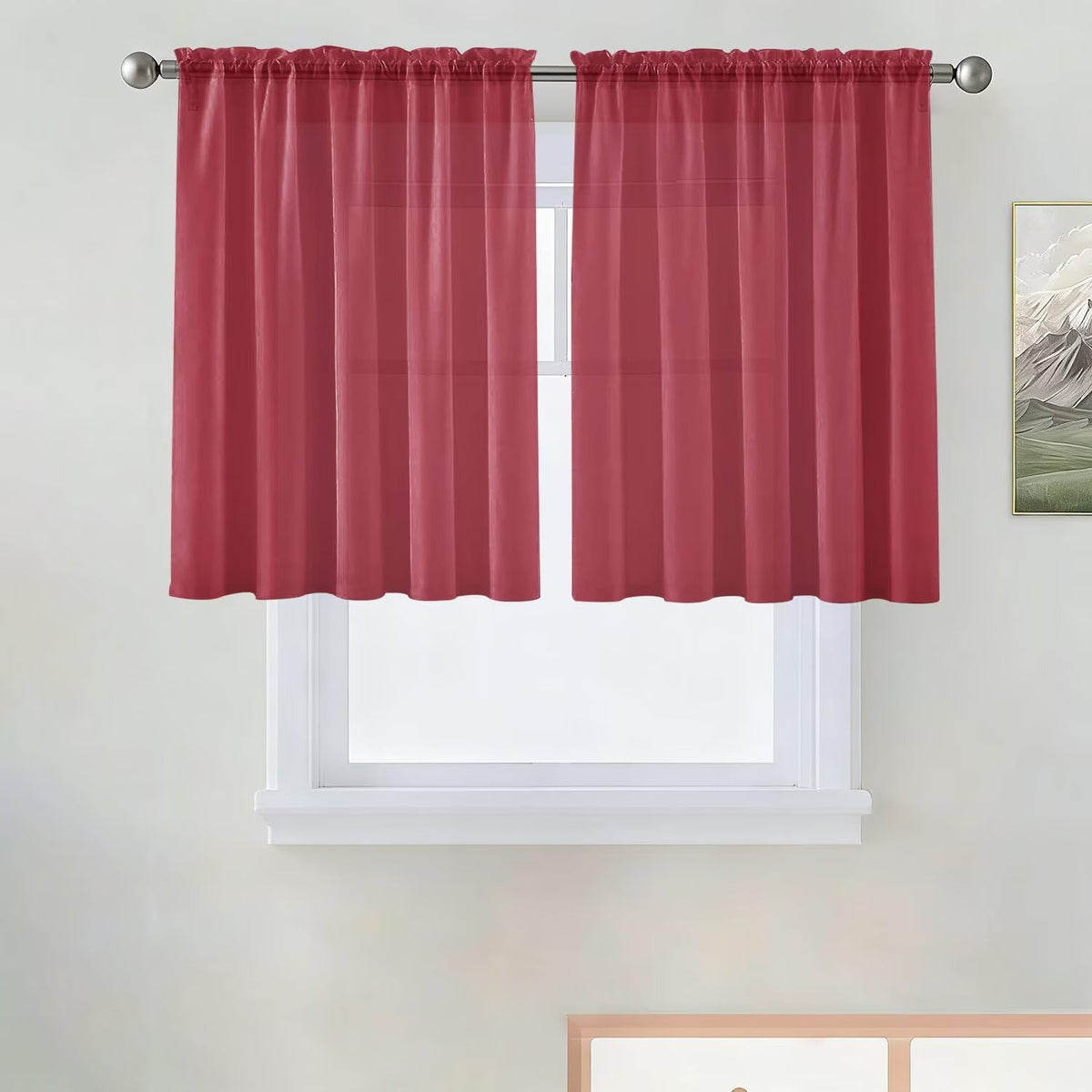 SpaceDresser Basic Rod Pocket Sheer Voile Window Curtain Panels White 1 Pair 2 Panels 52 Width 84 Inch Long for Kitchen Bedroom Children Living Room Yard(White,52 W x 84 L)