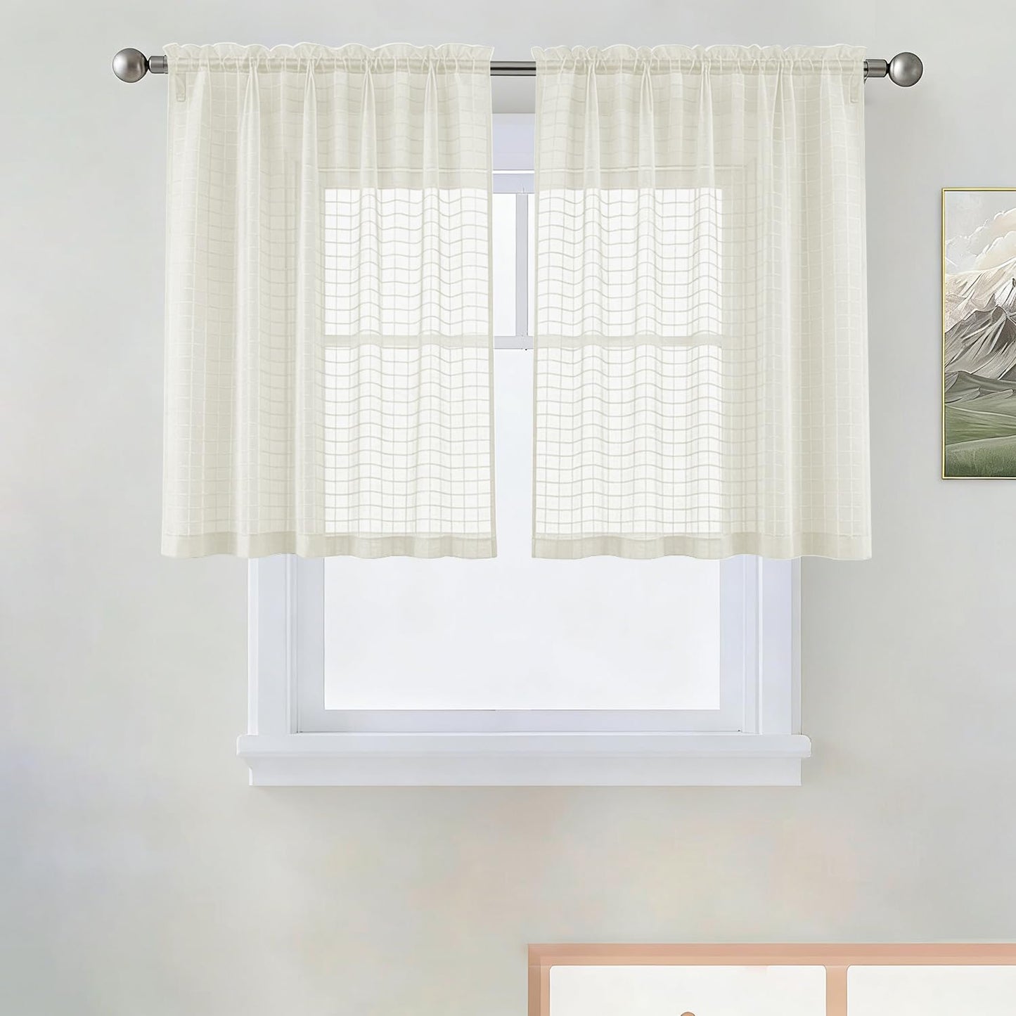 SpaceDresser Basic Rod Pocket Sheer Voile Window Curtain Panels White 1 Pair 2 Panels 52 Width 84 Inch Long for Kitchen Bedroom Children Living Room Yard(White,52 W x 84 L)