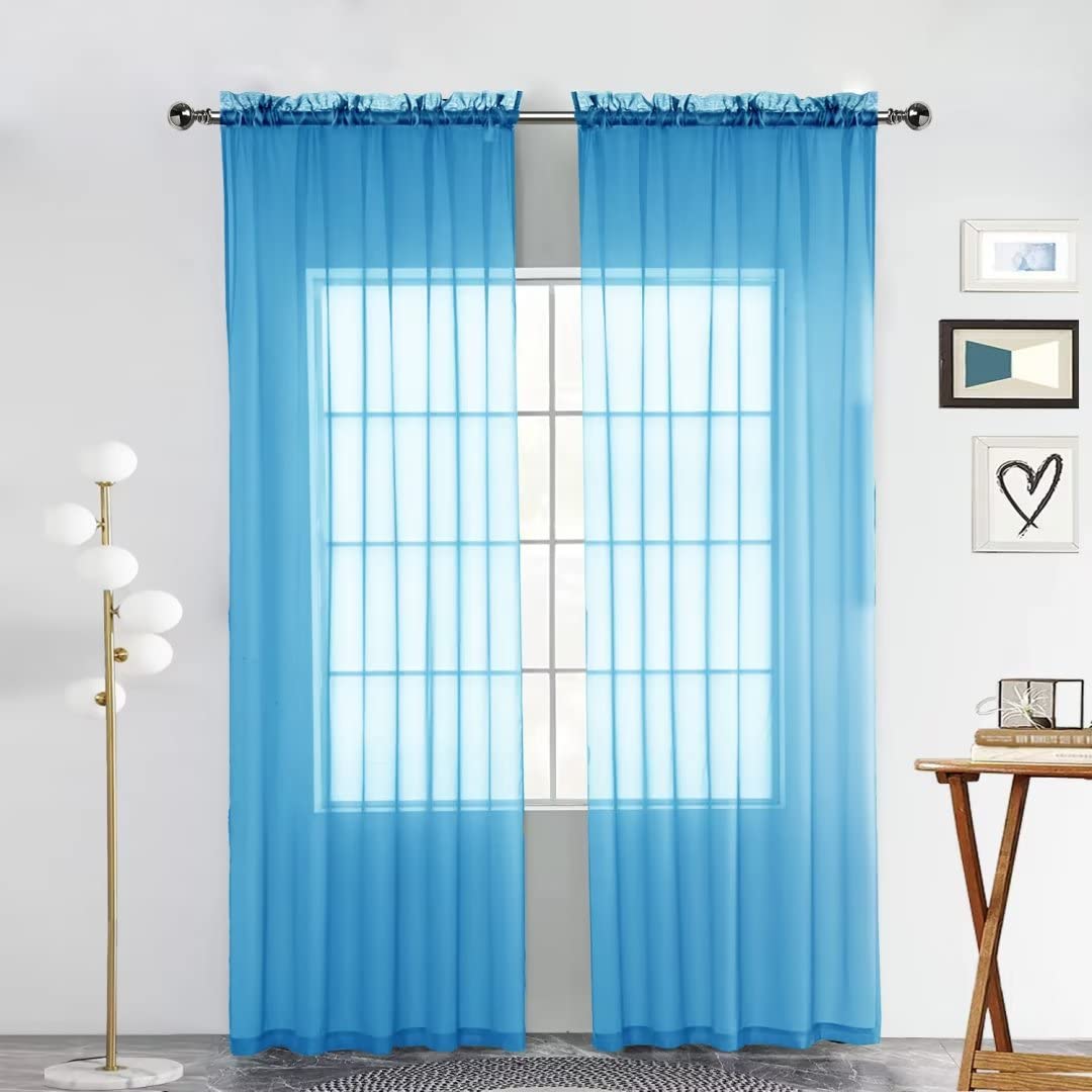 SpaceDresser Basic Rod Pocket Sheer Voile Window Curtain Panels White 1 Pair 2 Panels 52 Width 84 Inch Long for Kitchen Bedroom Children Living Room Yard(White,52 W x 84 L)