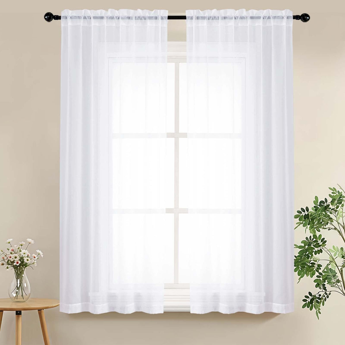 LIVEKID White Sheer Curtains 84 Inches Long 2 Panels - Light Filtering Breathable Voile Textured Sheer Curtains for Bedroom/Living Room, Rod Pocket Soft Elagant & Airy Solid Drapes, W42 x L84