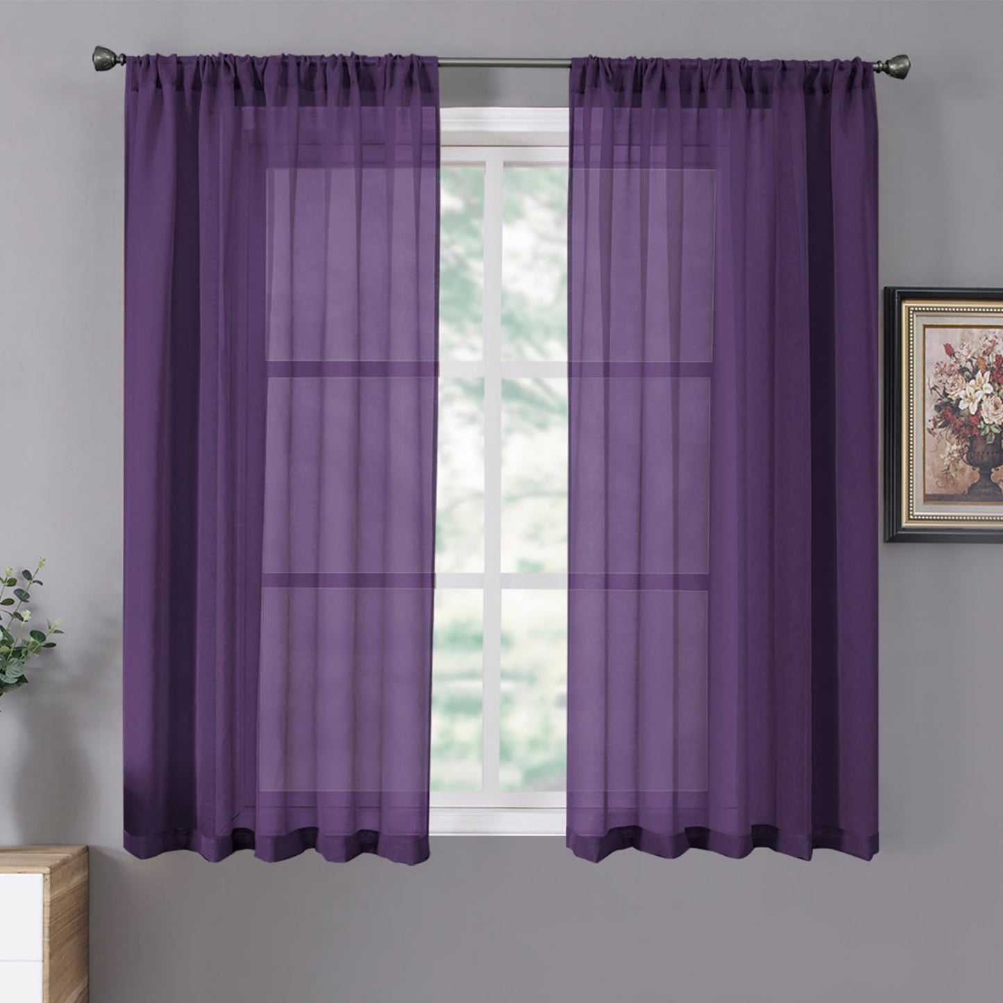 Tollpiz Sheer Curtains Living Room Linen Textured Curtain Sheers Light Filtering Voile Rod Pocket Curtains for Bedroom, 38 x 63 inches Long, White, Set of 2 Panels