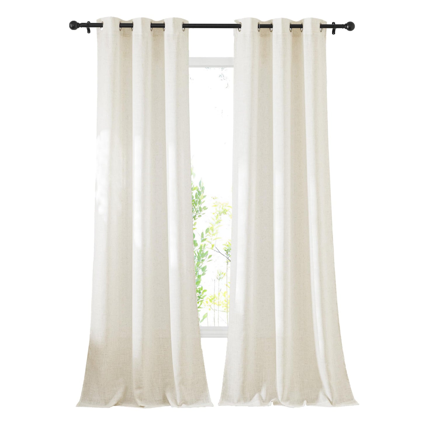 NICETOWN White Sheer Linen Curtains for Living Room 84 inch Length 2 Panels Set, Grommet Semi Sheer Privacy with Light Filtering Flax Window Treatments for Bedroom, W52 x L84