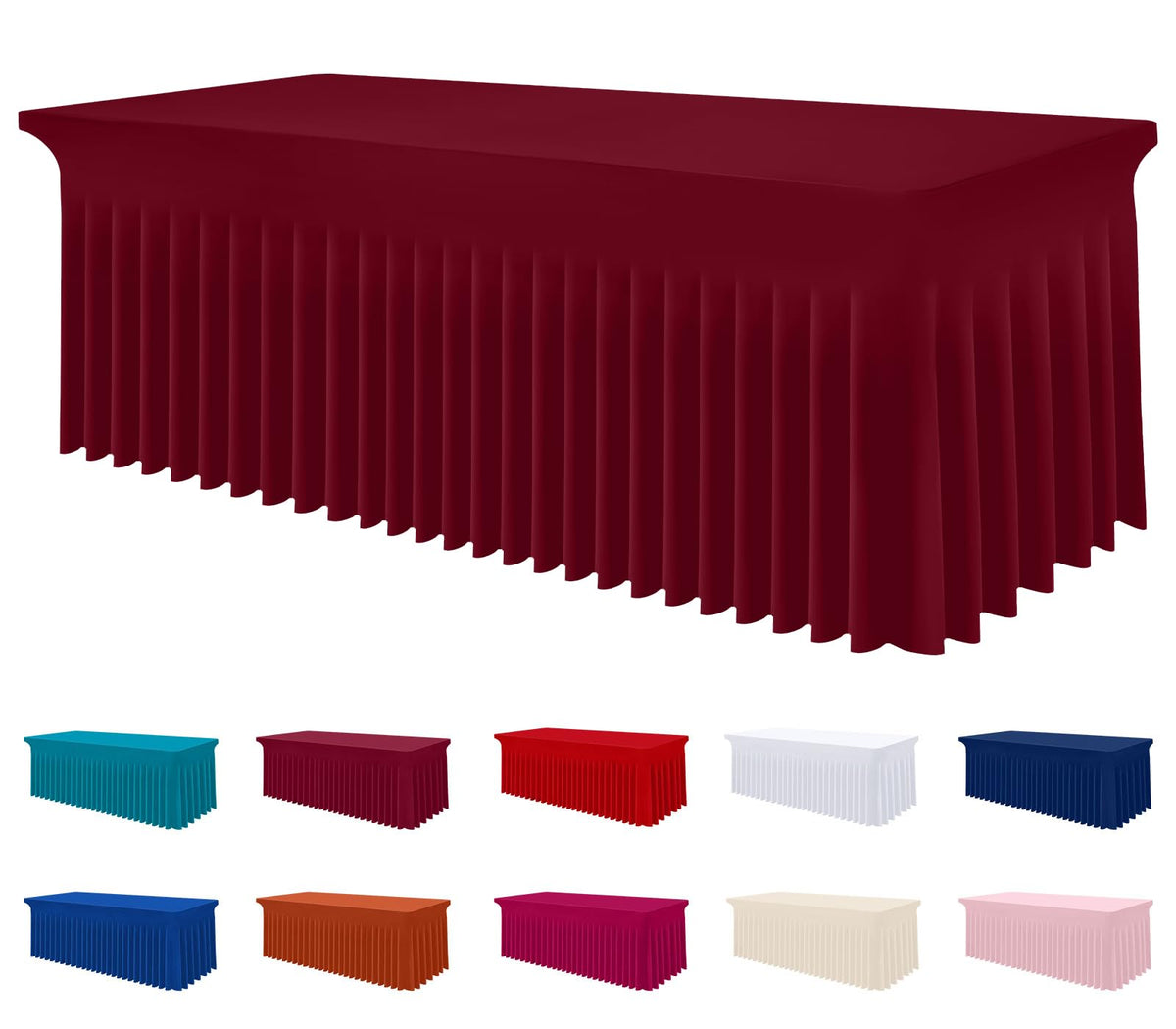 Smiry Spandex Elastic Fitted Table Cloth Skirt for 6FT Rectangle Table | Stretch Washable Table Cloth, Banquet Table Cover for Wedding, Party, Indoor & Trade Shows, (Black, 72Lx30Wx30H)