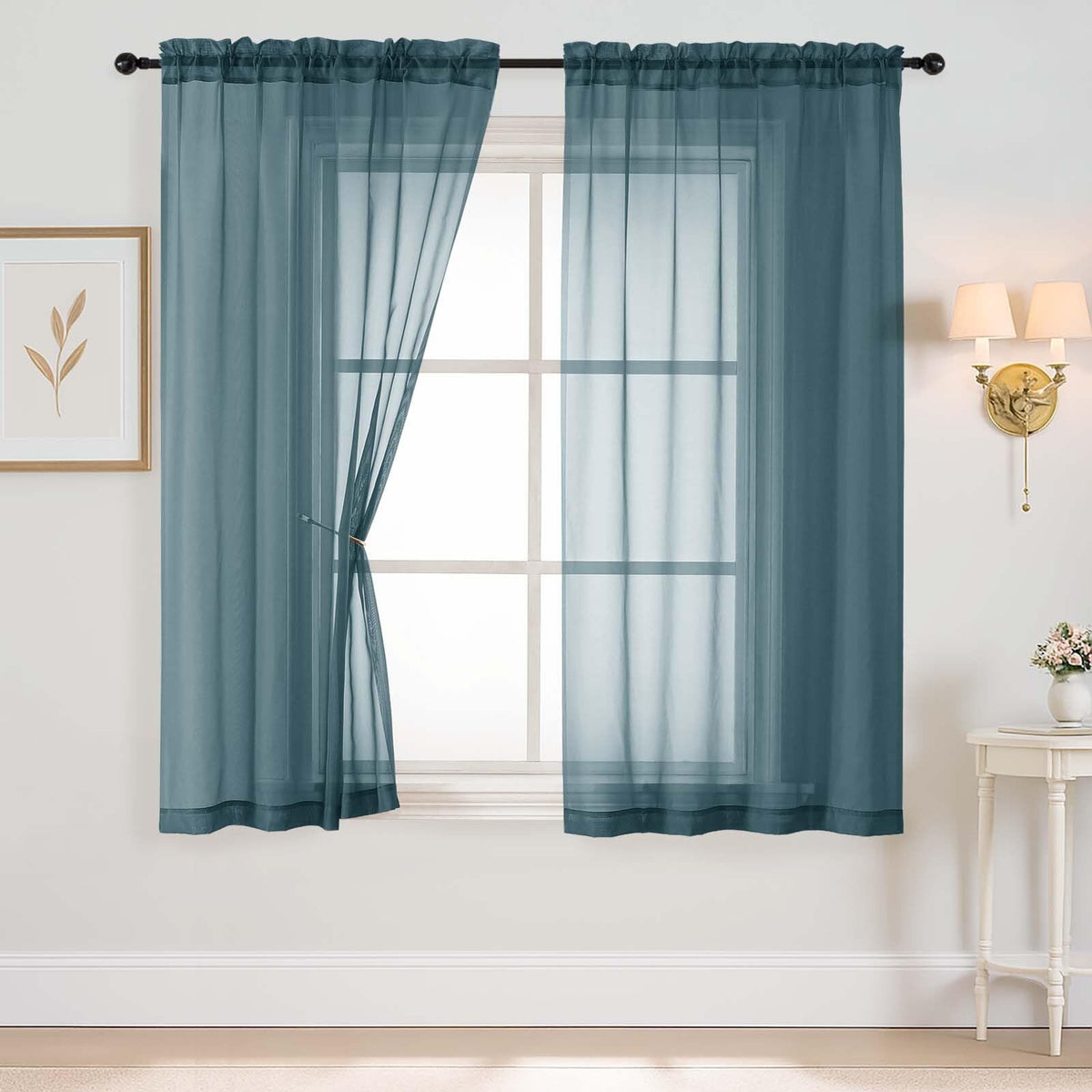 Purple Window Sheer Curtains 54 inch Length, Soft Airy Light Filtering Sheer Curtain 2 Panels Set, Dual Rod Pocket Gauze Purple Drapes for Living Room Bedroom, 2x42Wx54L Inches
