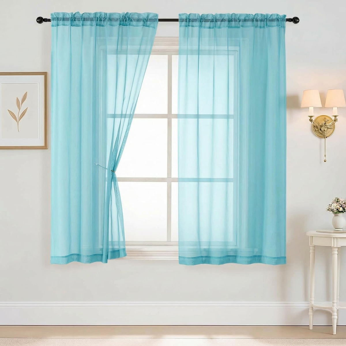 Purple Window Sheer Curtains 54 inch Length, Soft Airy Light Filtering Sheer Curtain 2 Panels Set, Dual Rod Pocket Gauze Purple Drapes for Living Room Bedroom, 2x42Wx54L Inches