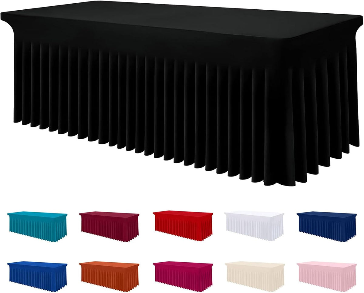 Smiry Spandex Elastic Fitted Table Cloth Skirt for 6FT Rectangle Table | Stretch Washable Table Cloth, Banquet Table Cover for Wedding, Party, Indoor & Trade Shows, (Black, 72Lx30Wx30H)