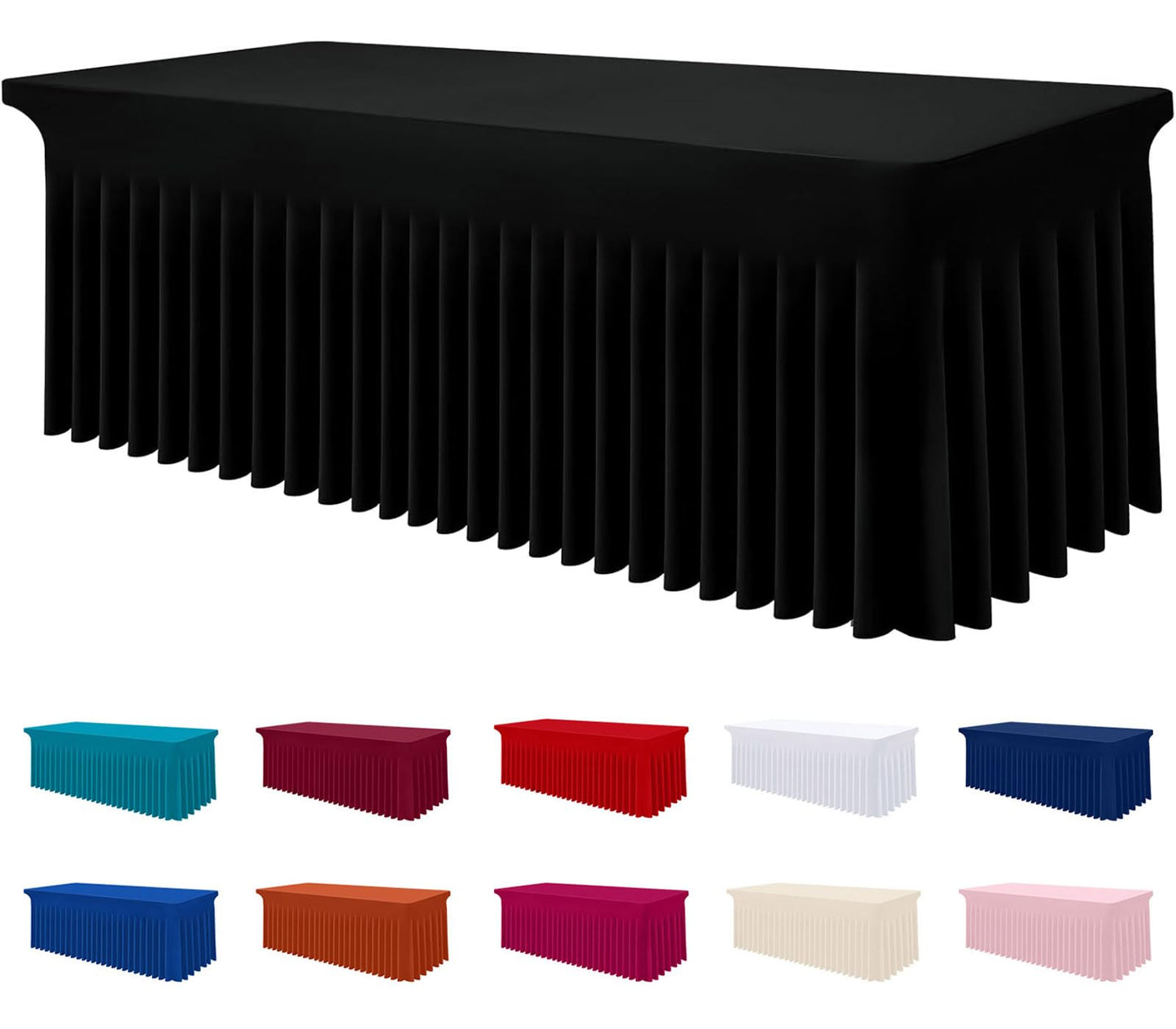 Smiry Spandex Elastic Fitted Table Cloth Skirt for 6FT Rectangle Table | Stretch Washable Table Cloth, Banquet Table Cover for Wedding, Party, Indoor & Trade Shows, (Black, 72Lx30Wx30H)