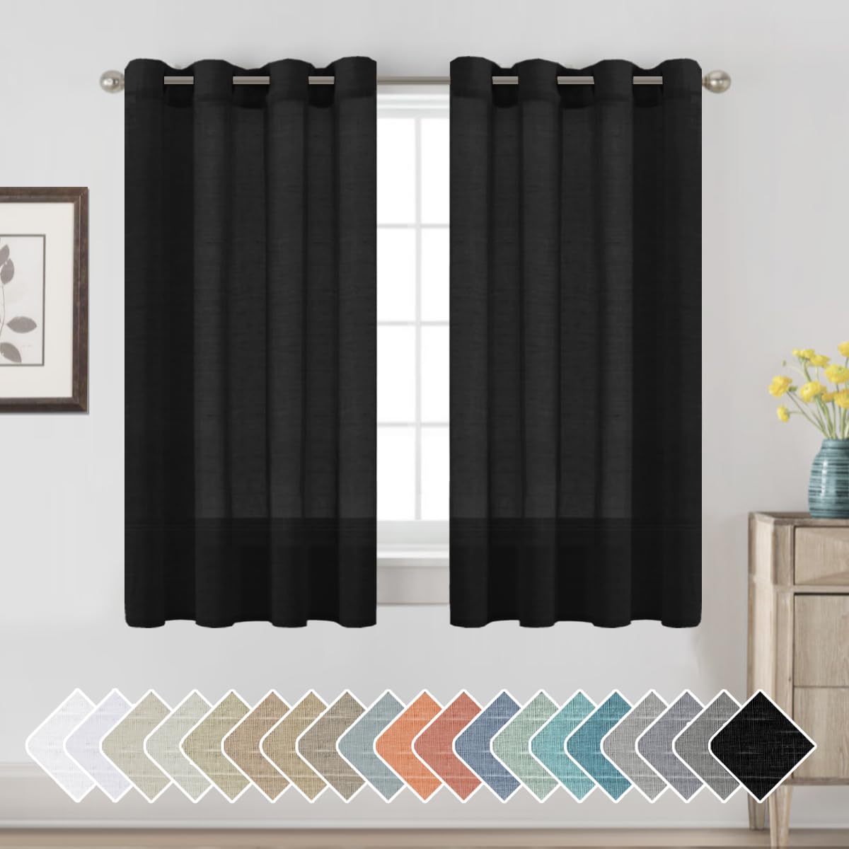 H.VERSAILTEX Natural Linen Sheer Curtains Flax Linen Blended Curtain Panels Living Room, Nickel Grommet Semitransparent Semi-Sheer Soft Privacy Drapes, Natural, 84 inches Long 2 Panels