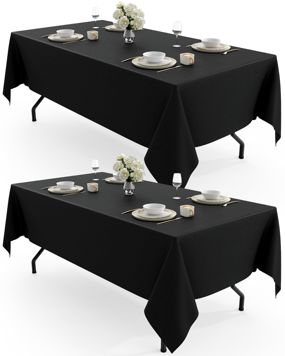Pureegg Polyester Tablecloth 60" x 102" Reusable Washable 2 Pack White | Durable, Rectangle, for Outdoor Party, Picnic, Wedding, Banquet, Birthday