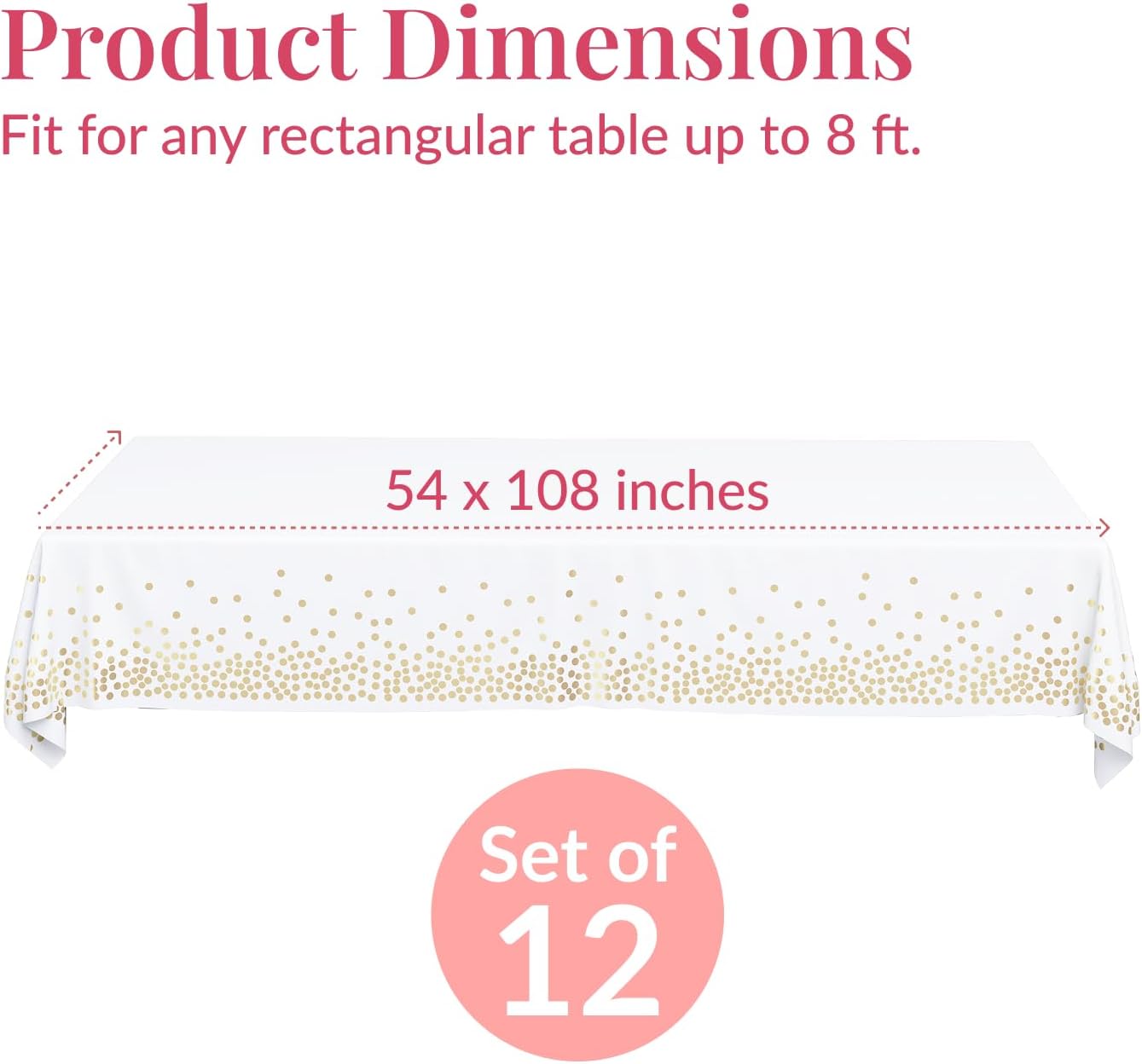 Prestee 12-Pack White and Gold Tablecloth - 54x108 Inch - Disposable Table Covers for Party, Weddings, and Holidays - Waterproof Christmas Tablecloth, Stain-Resistant Plastic Table Cover Set