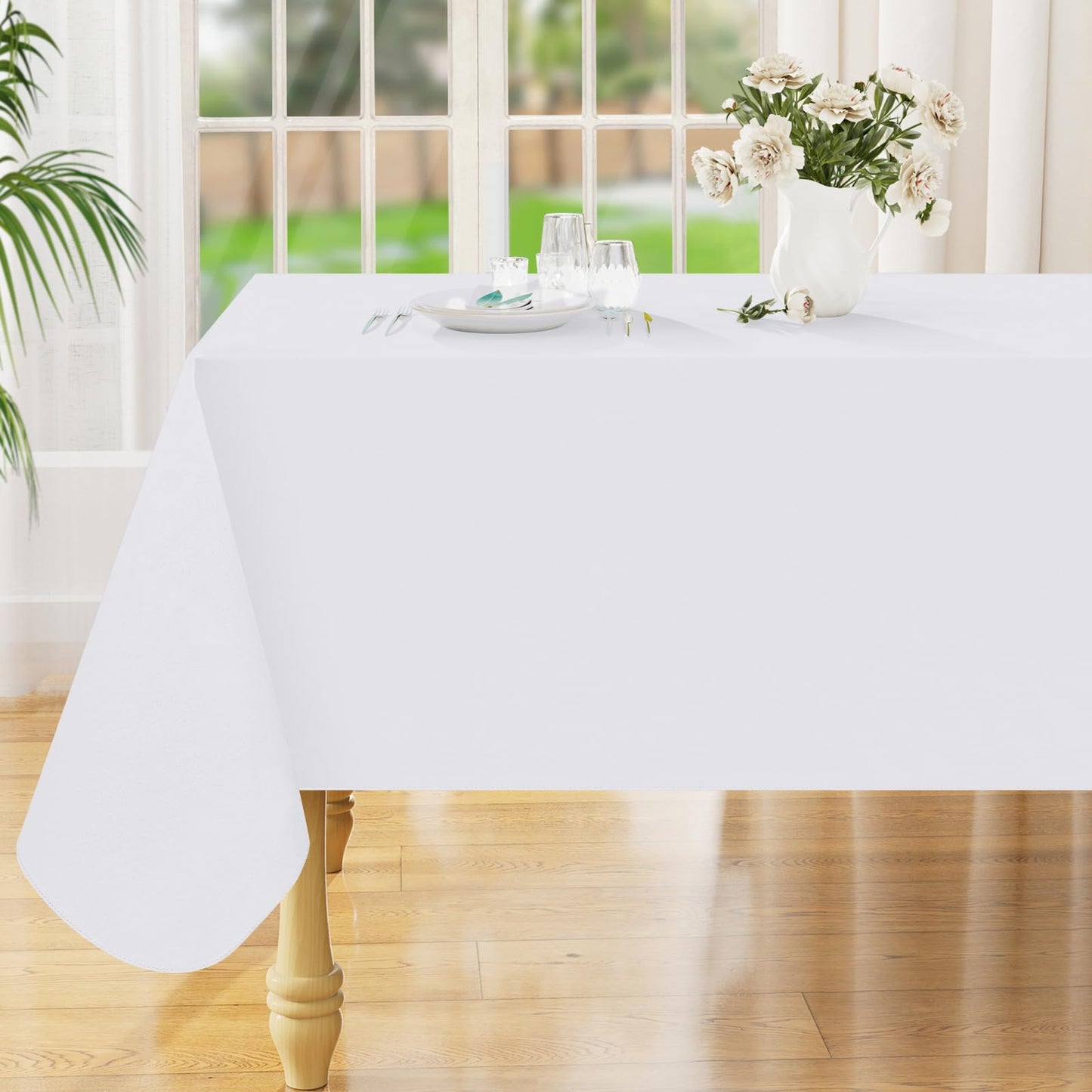 Smiry Rectangle Table Cloth 60x84 Inch, Waterproof Wipeable Vinyl Tablecloths Protector, Oil Spill Proof Plastic Table Cover for Dining, Picnic, Camping, Outdoor, Beige