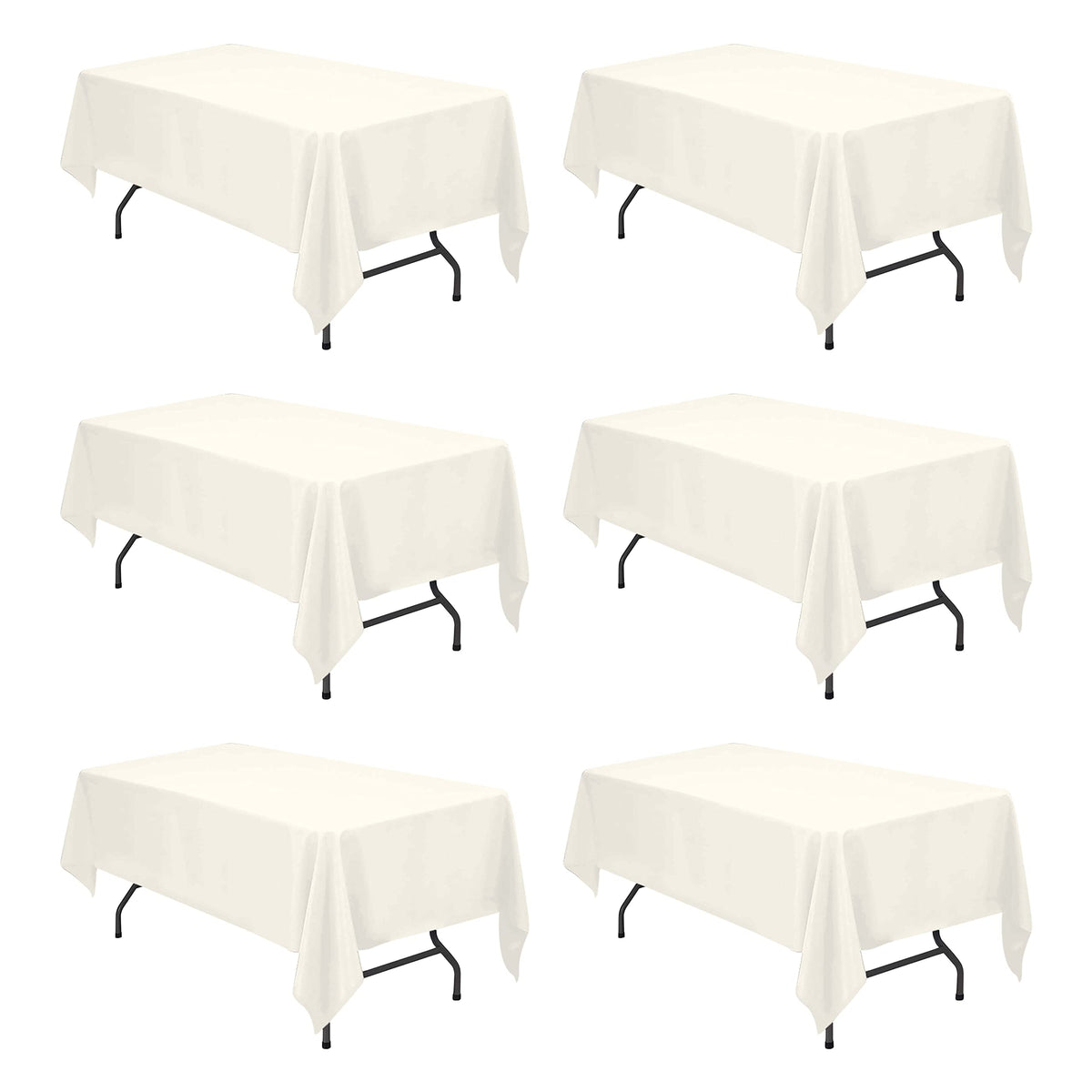 BRILLMAX 6 Pack Ivory Tablecloths 90x132 Inch for 6ft Rectangle Tables | 150 GSM Polyester Fabric, Floor Length Drop, Water, Stain & Wrinkle Resistant Cloth Cover for Wedding Reception Banquet Party
