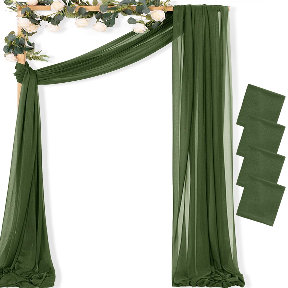 Sheer Gauze Wedding Arch Draping Fabric 29" x 20 FT 4 Panel Sage Green | Shimmery Gauze Drapes, Airy Backdrop Curtains, 6.6 Yard Outdoor Drapery Panels, Photo Background, Wedding Church Events Decor