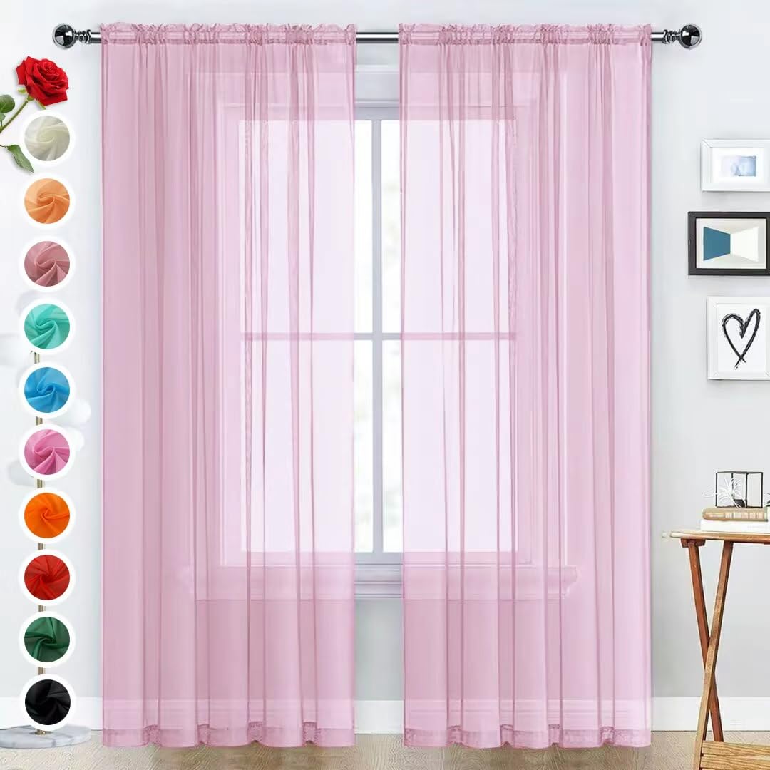 SpaceDresser Basic Rod Pocket Sheer Voile Window Curtain Panels White 1 Pair 2 Panels 52 Width 84 Inch Long for Kitchen Bedroom Children Living Room Yard(White,52 W x 84 L)
