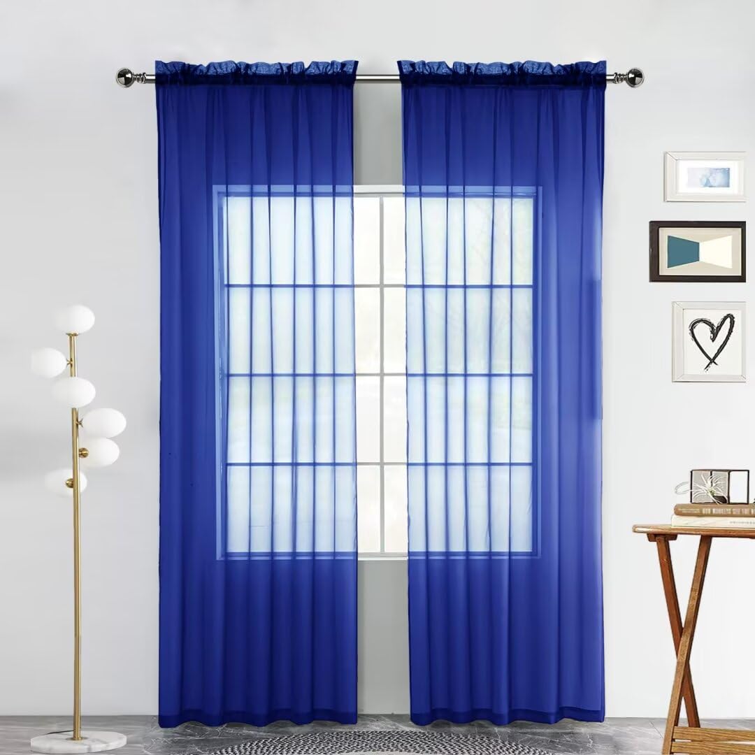 SpaceDresser Basic Rod Pocket Sheer Voile Window Curtain Panels White 1 Pair 2 Panels 52 Width 84 Inch Long for Kitchen Bedroom Children Living Room Yard(White,52 W x 84 L)