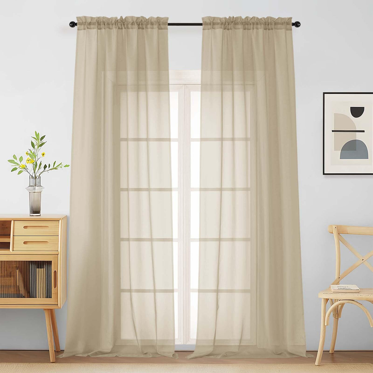 Purple Window Sheer Curtains 54 inch Length, Soft Airy Light Filtering Sheer Curtain 2 Panels Set, Dual Rod Pocket Gauze Purple Drapes for Living Room Bedroom, 2x42Wx54L Inches