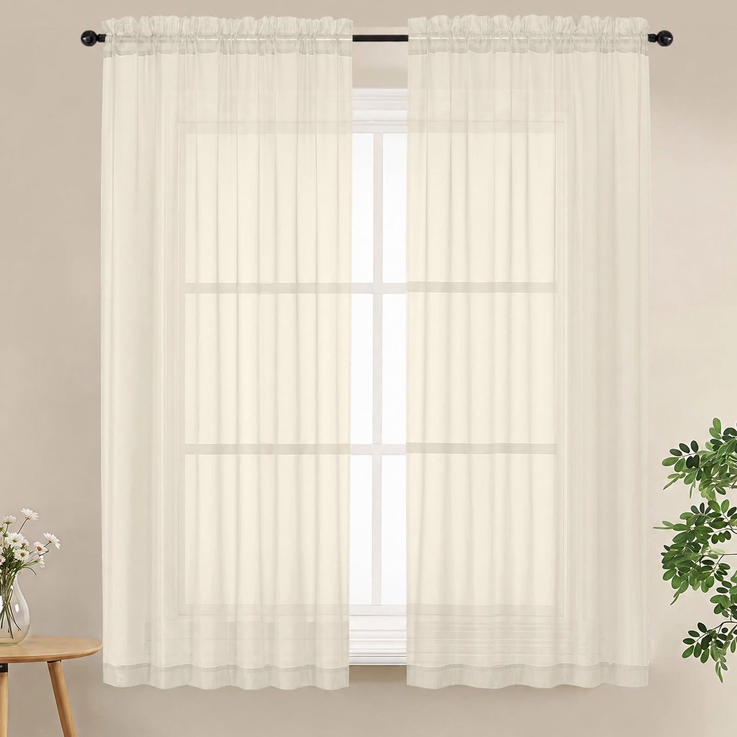 LIVEKID White Sheer Curtains 84 Inches Long 2 Panels - Light Filtering Breathable Voile Textured Sheer Curtains for Bedroom/Living Room, Rod Pocket Soft Elagant & Airy Solid Drapes, W42 x L84