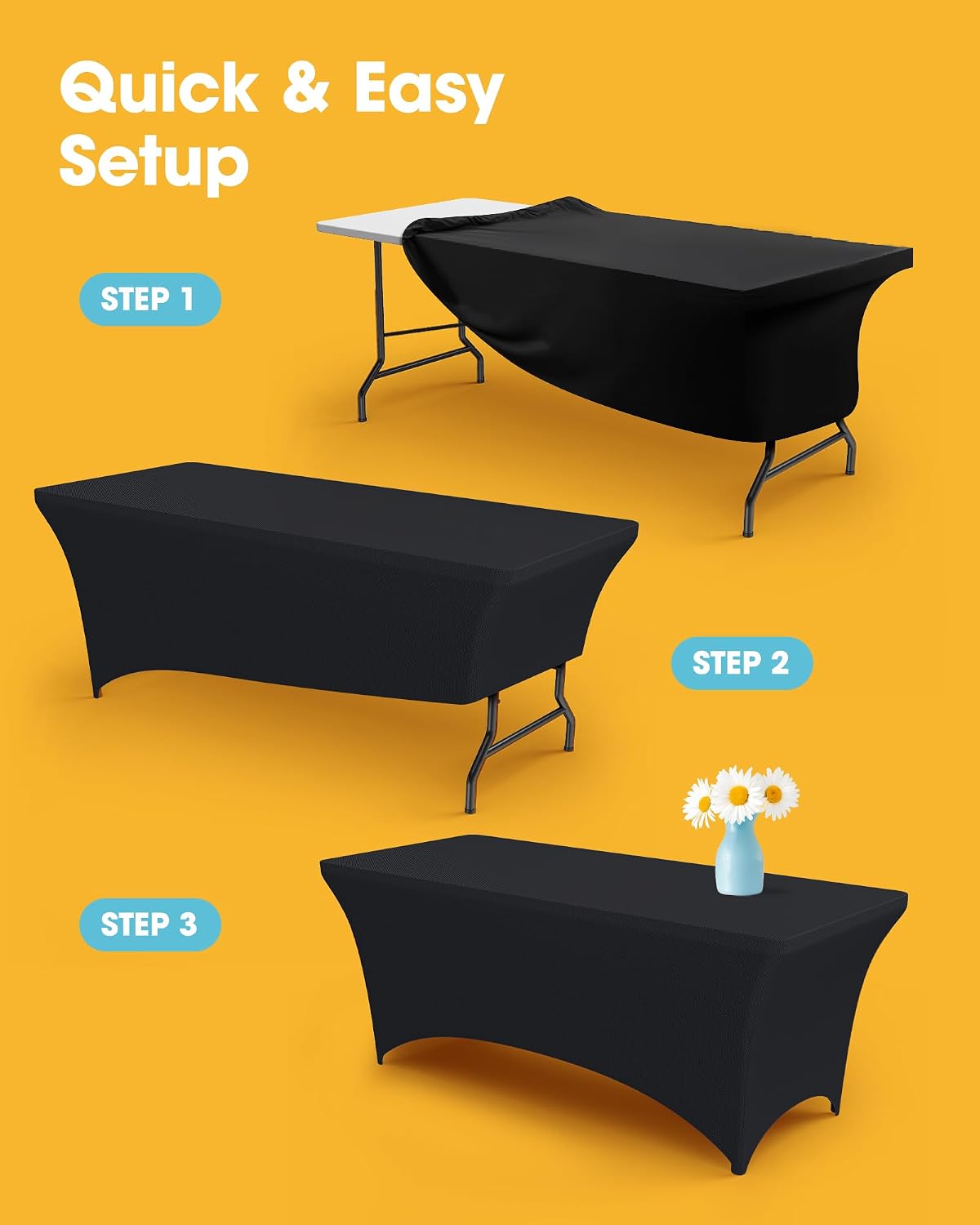 4-Pack Black Spandex Tablecloths – 72"x30"x30" Stretch Fitted Table Covers for 6ft Rectangle Folding Tables, Wrinkle-Resistant Tablecloth for Wedding, Banquet & Outdoor Events | Fitted Rectangle, 6 ft Tables, Stretch Fit, Wrinkle Resistant, Wedding Banque