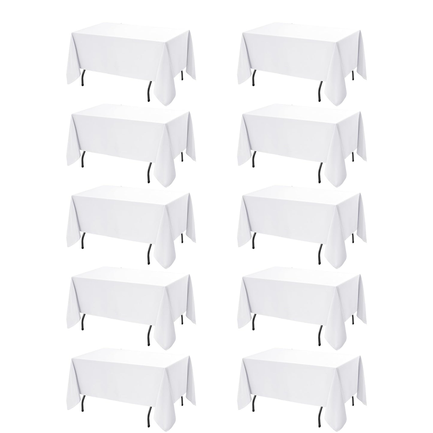 10-Pack White Tablecloths for Rectangle Tables, 60 x 102 Inches | Stain-Resistant Polyester Fabric for 6 Foot Tables - Washable Table Covers for Weddings, Banquets, Birthday, Parties, Events