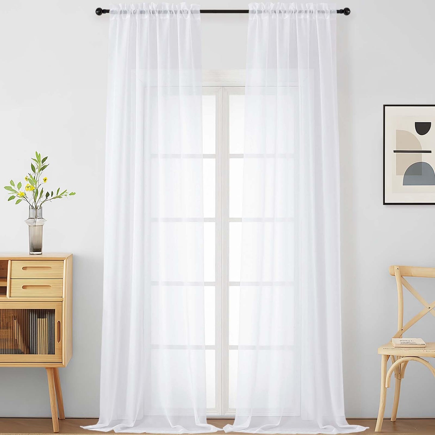 Purple Window Sheer Curtains 54 inch Length, Soft Airy Light Filtering Sheer Curtain 2 Panels Set, Dual Rod Pocket Gauze Purple Drapes for Living Room Bedroom, 2x42Wx54L Inches