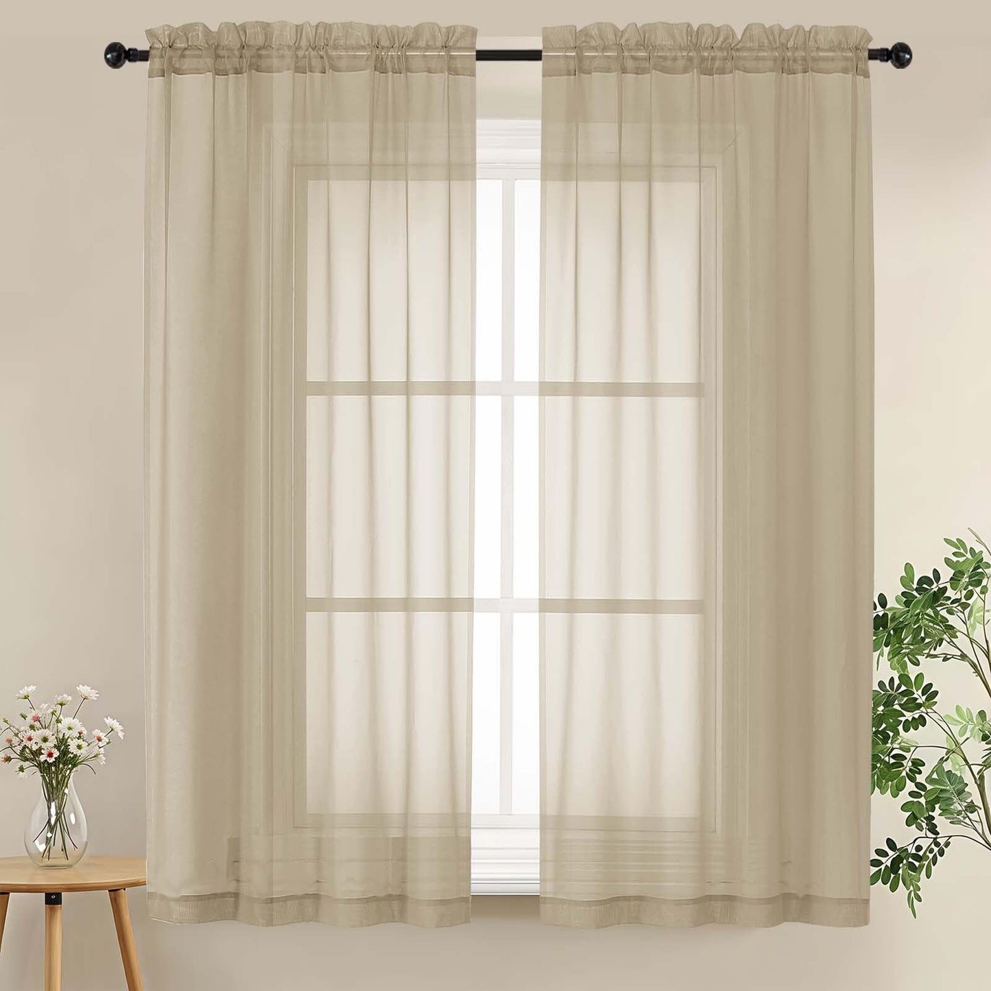 LIVEKID White Sheer Curtains 84 Inches Long 2 Panels - Light Filtering Breathable Voile Textured Sheer Curtains for Bedroom/Living Room, Rod Pocket Soft Elagant & Airy Solid Drapes, W42 x L84
