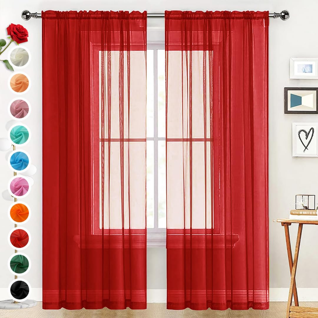 SpaceDresser Basic Rod Pocket Sheer Voile Window Curtain Panels White 1 Pair 2 Panels 52 Width 84 Inch Long for Kitchen Bedroom Children Living Room Yard(White,52 W x 84 L)