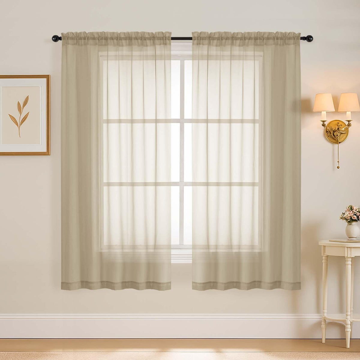 Purple Window Sheer Curtains 54 inch Length, Soft Airy Light Filtering Sheer Curtain 2 Panels Set, Dual Rod Pocket Gauze Purple Drapes for Living Room Bedroom, 2x42Wx54L Inches