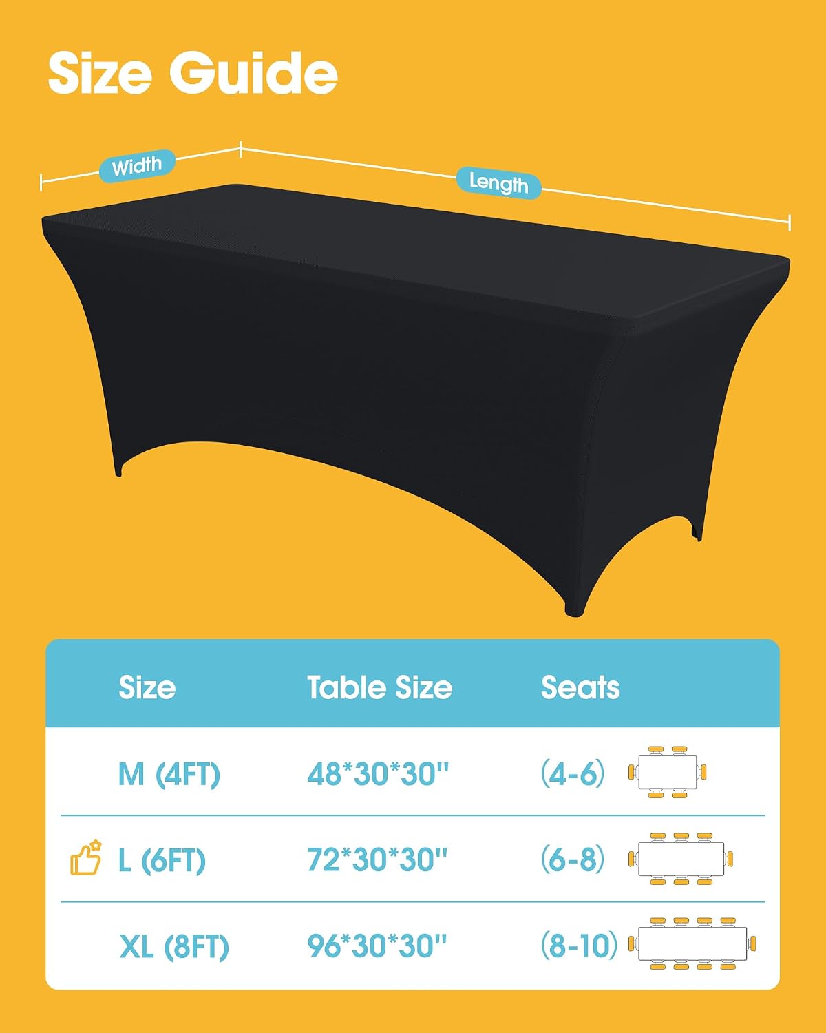 4-Pack Black Spandex Tablecloths – 72"x30"x30" Stretch Fitted Table Covers for 6ft Rectangle Folding Tables, Wrinkle-Resistant Tablecloth for Wedding, Banquet & Outdoor Events | Fitted Rectangle, 6 ft Tables, Stretch Fit, Wrinkle Resistant, Wedding Banque