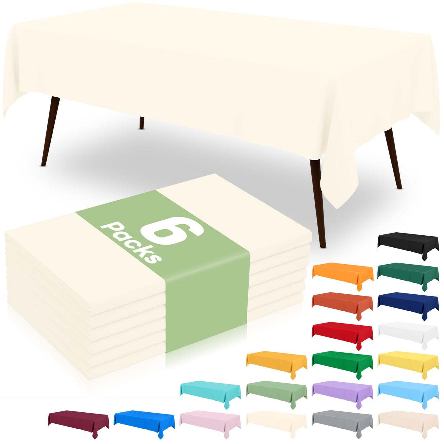6 Packs Disposable Plastic Table Cloth, 54 x 108 Inch Waterproof Rectangle Tablecloth, Leakproof & Sturdy Decorative Table Covers for Party, Outdoor and Back to School, Black