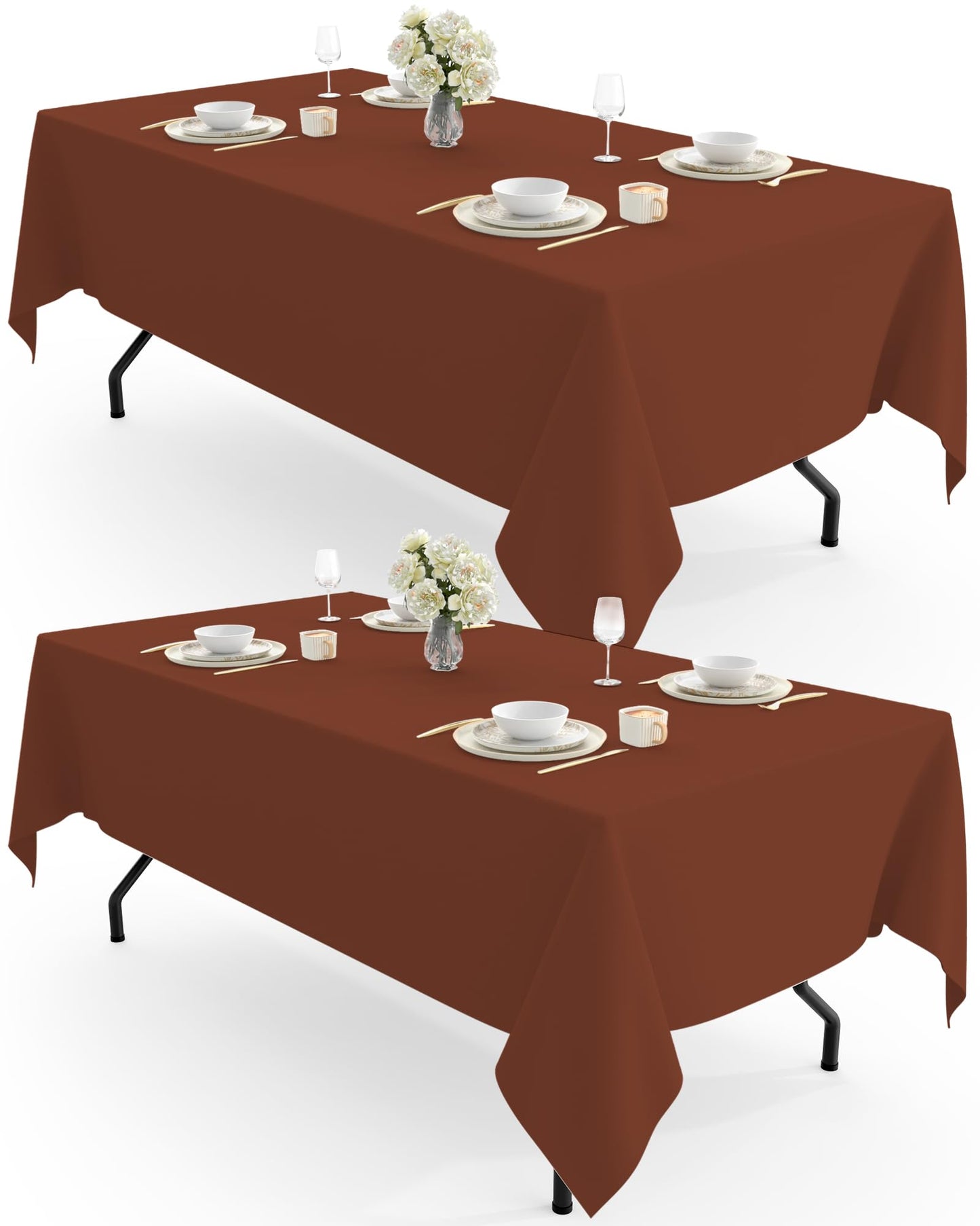Pureegg Polyester Tablecloth 60" x 102" Reusable Washable 2 Pack White | Durable, Rectangle, for Outdoor Party, Picnic, Wedding, Banquet, Birthday