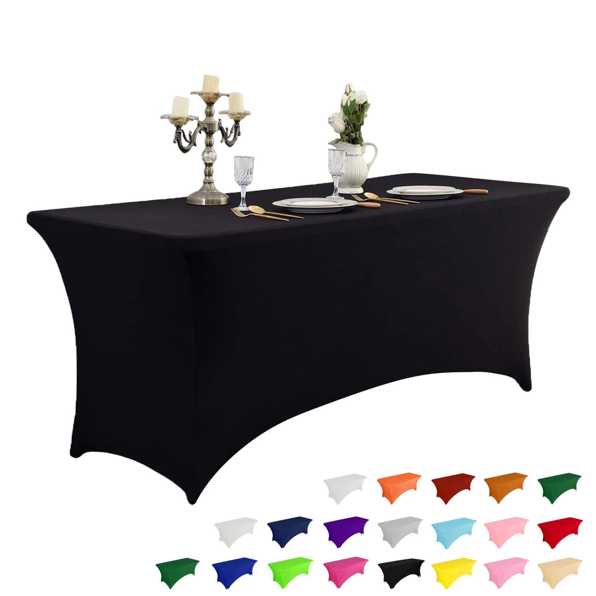 IVAPUPU 2 Pack 6FT Black Table Cloth for Rectangular Spandex Table Cover | Fitted Events Stretch Covers Washable Spandex Tablecloth Protector for Party, Wedding, Cocktail, Banquet, Festival