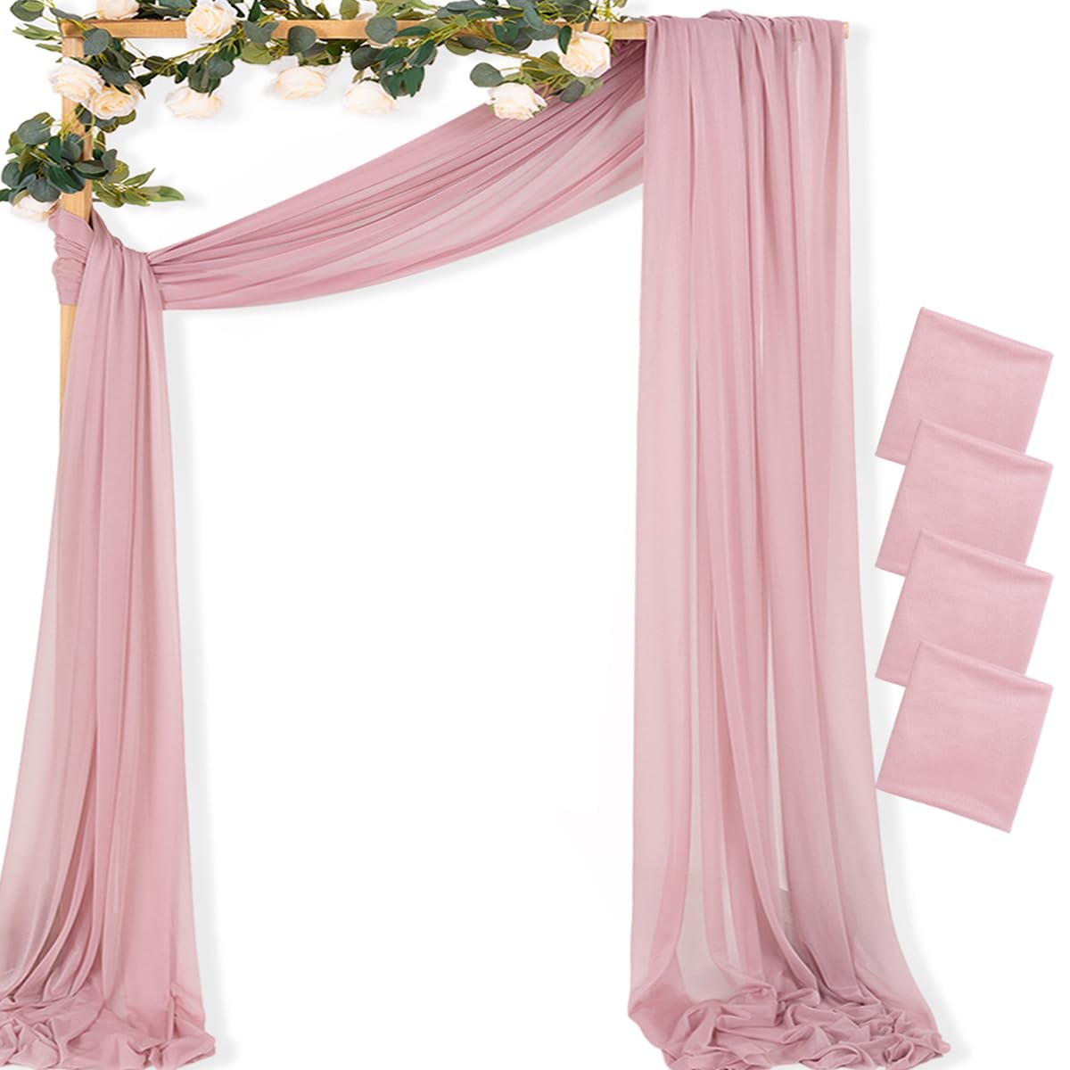 Sheer Gauze Wedding Arch Draping Fabric 29" x 20 FT 4 Panel Sage Green | Shimmery Gauze Drapes, Airy Backdrop Curtains, 6.6 Yard Outdoor Drapery Panels, Photo Background, Wedding Church Events Decor